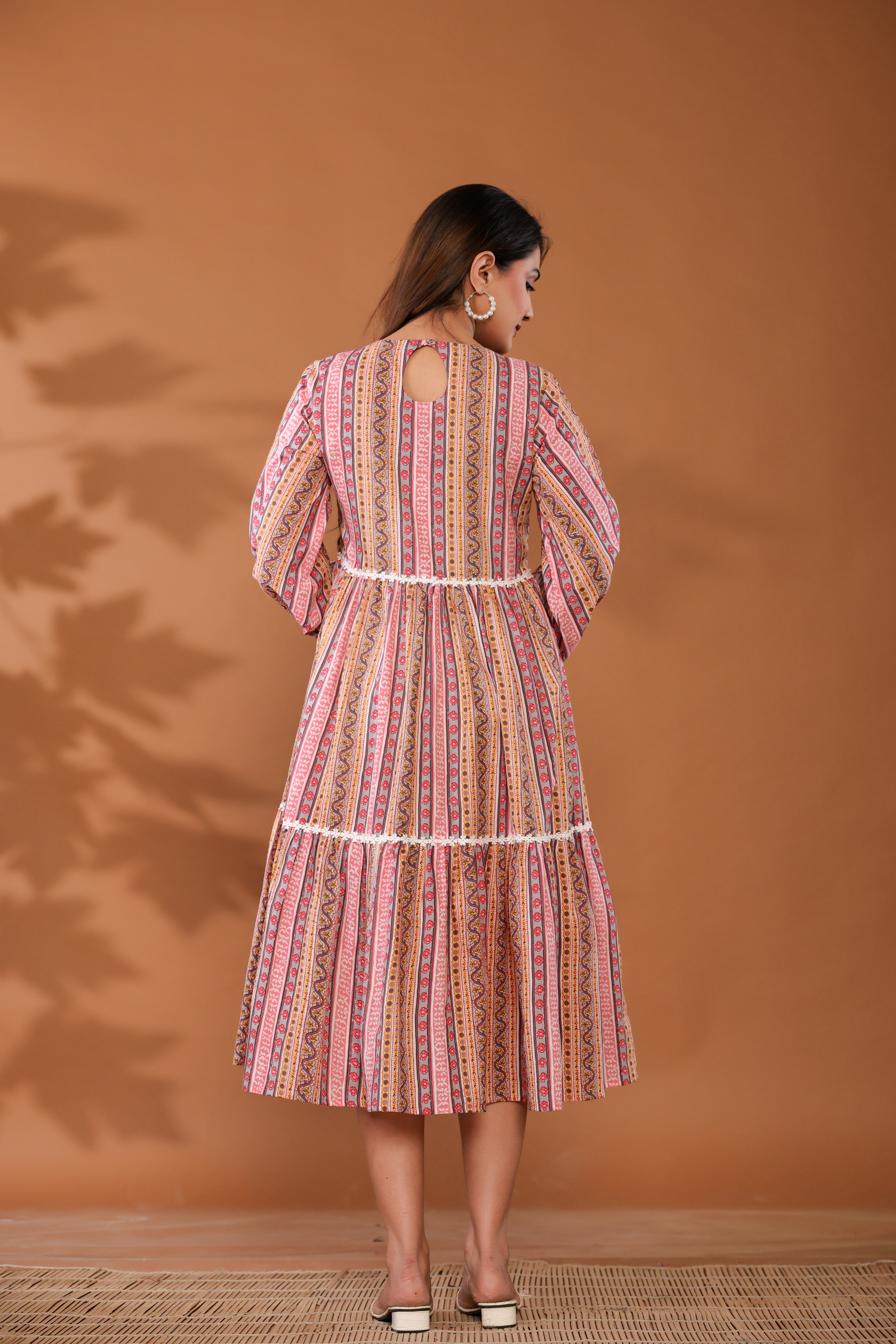 Cradle Pink Cotton Hand Block Printed Midi Dress