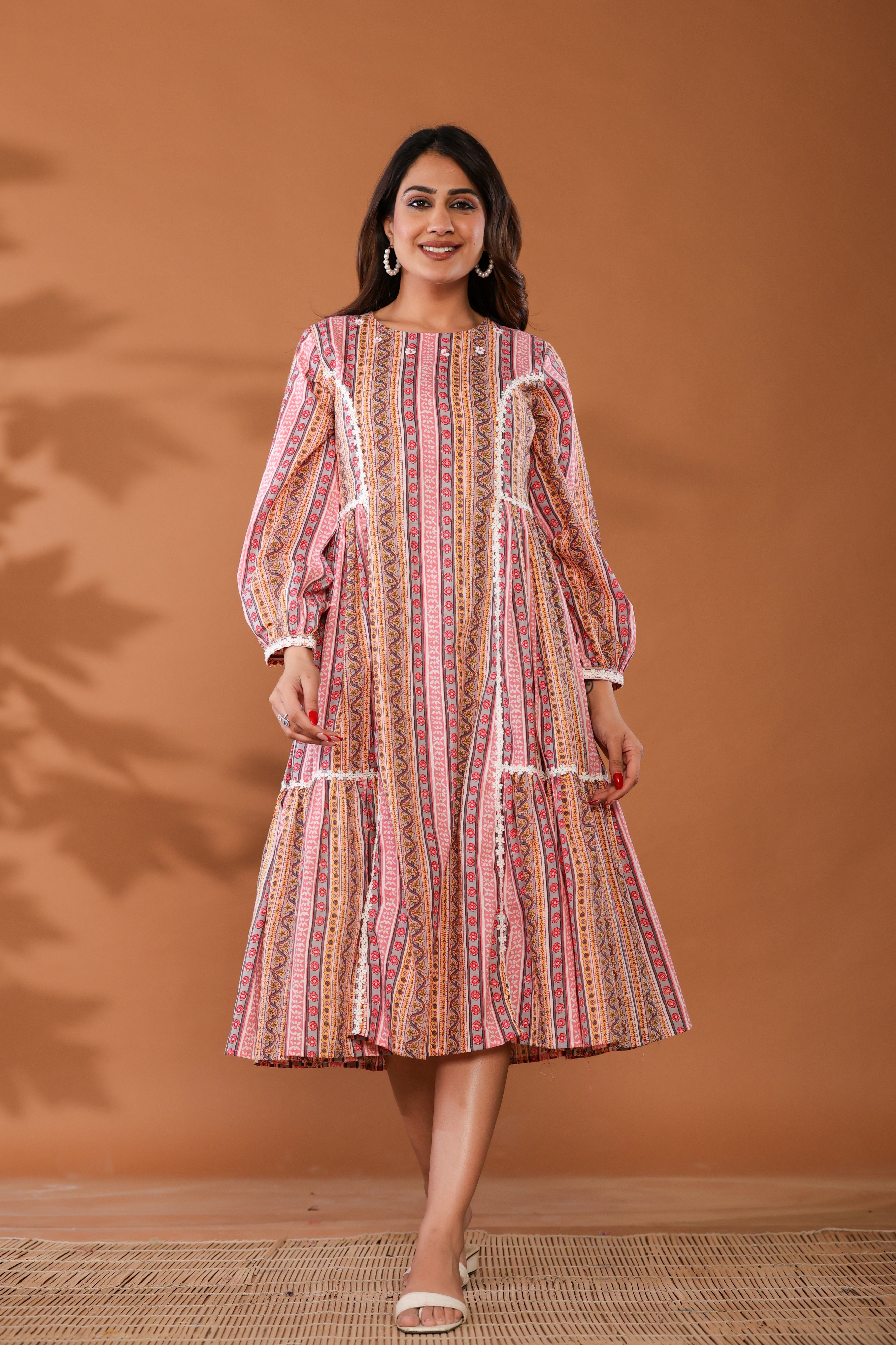 Cradle Pink Cotton Hand Block Printed Midi Dress