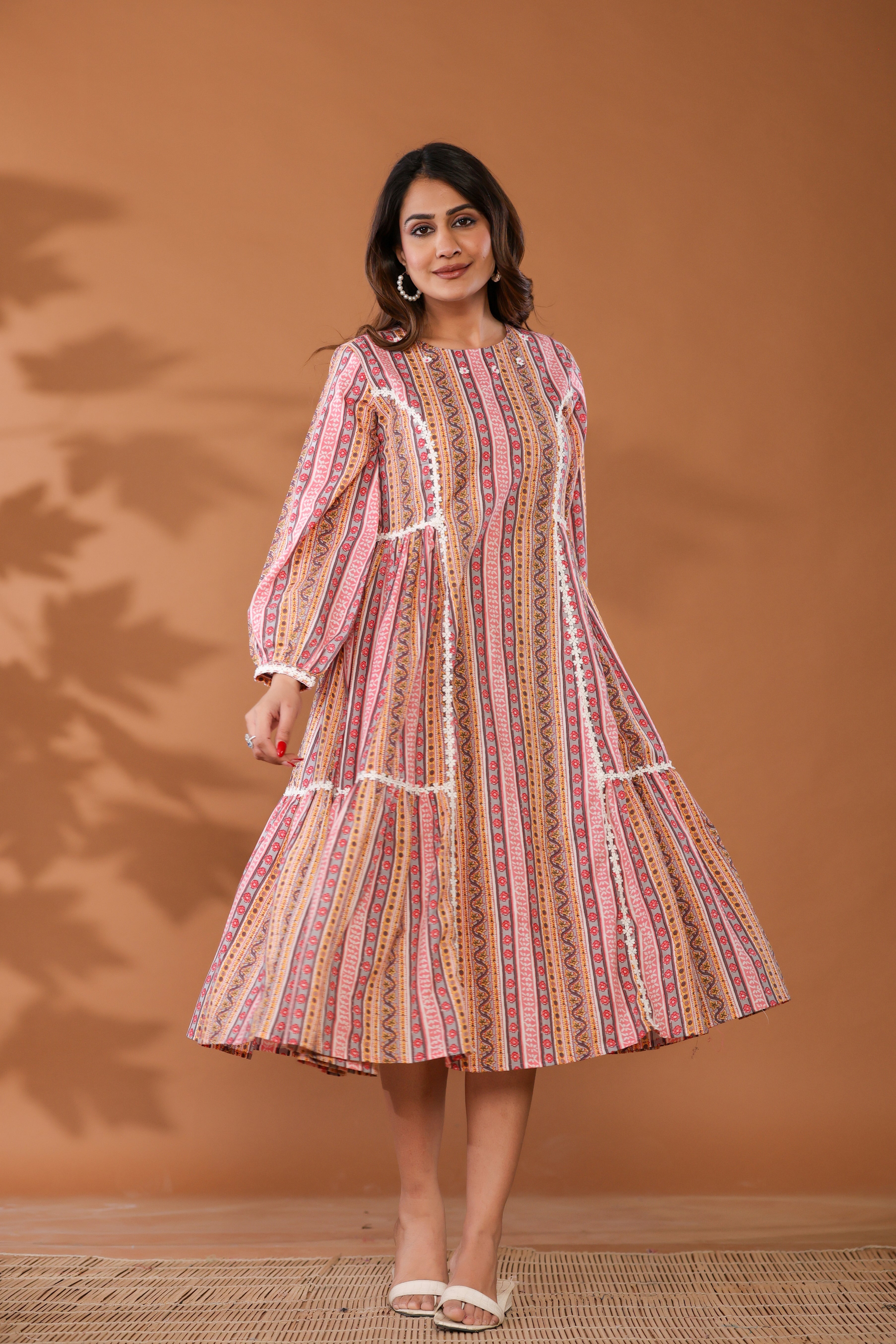 Cradle Pink Cotton Hand Block Printed Midi Dress