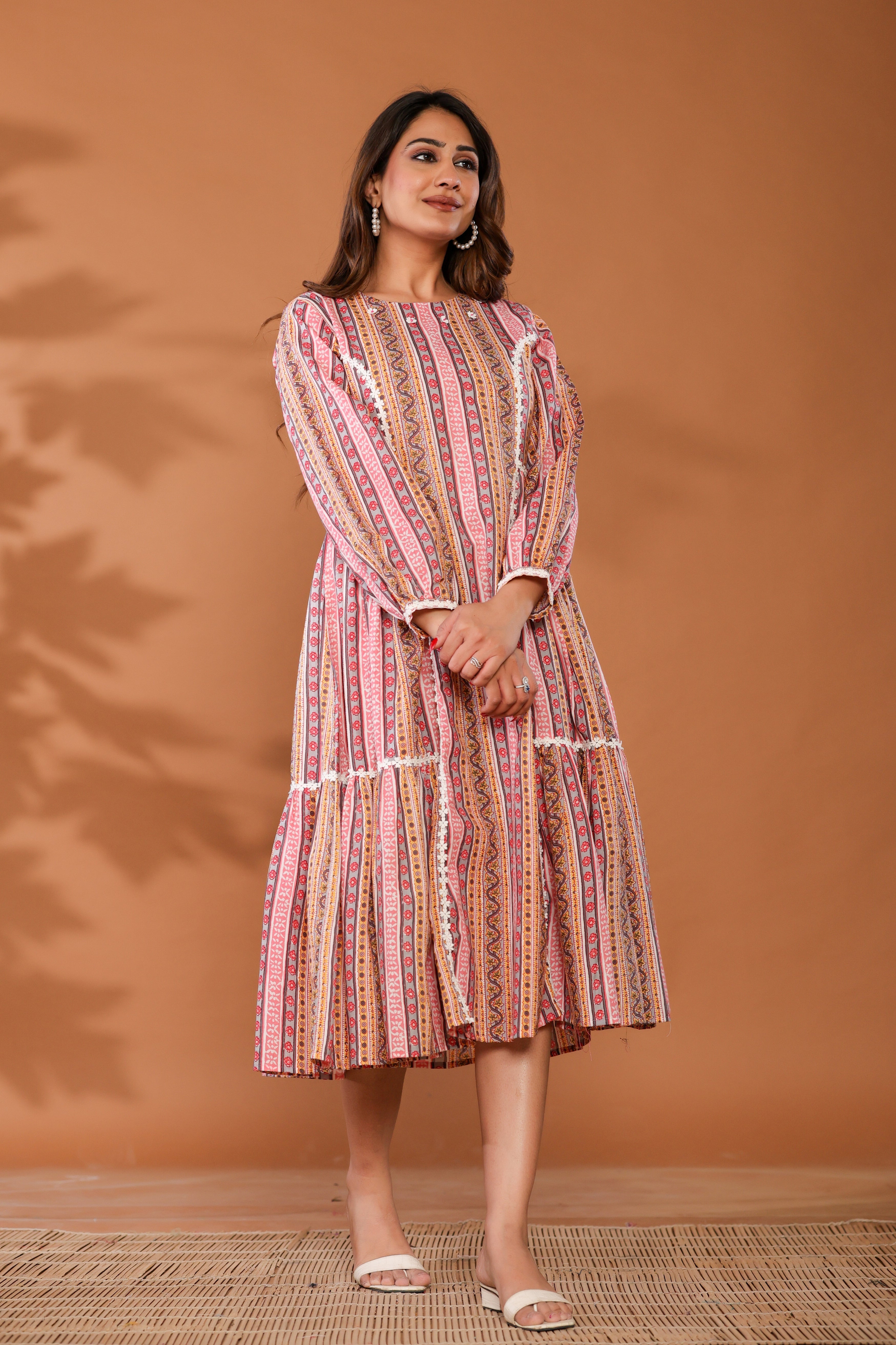 Cradle Pink Cotton Hand Block Printed Midi Dress