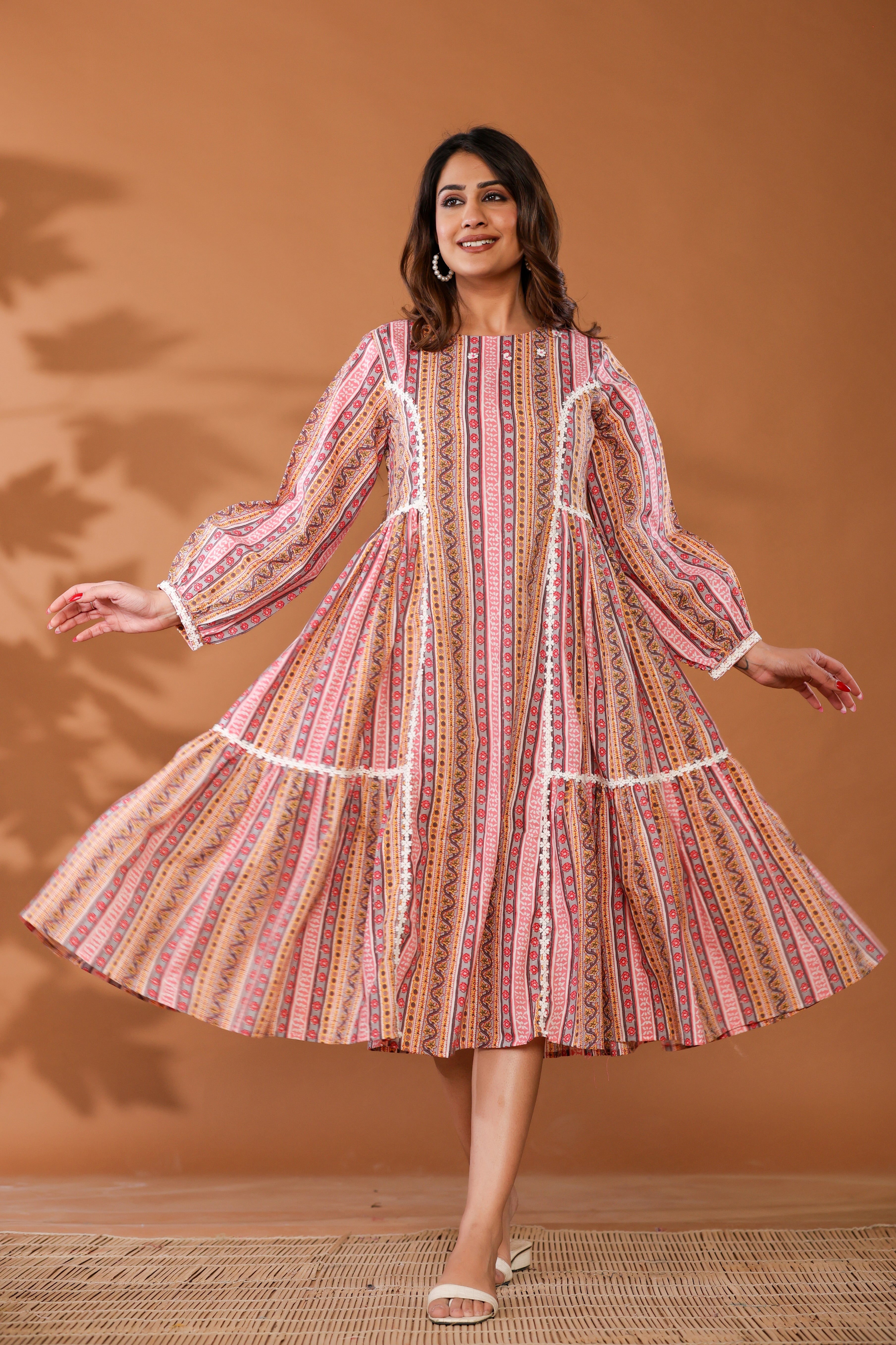 Cradle Pink Cotton Hand Block Printed Midi Dress