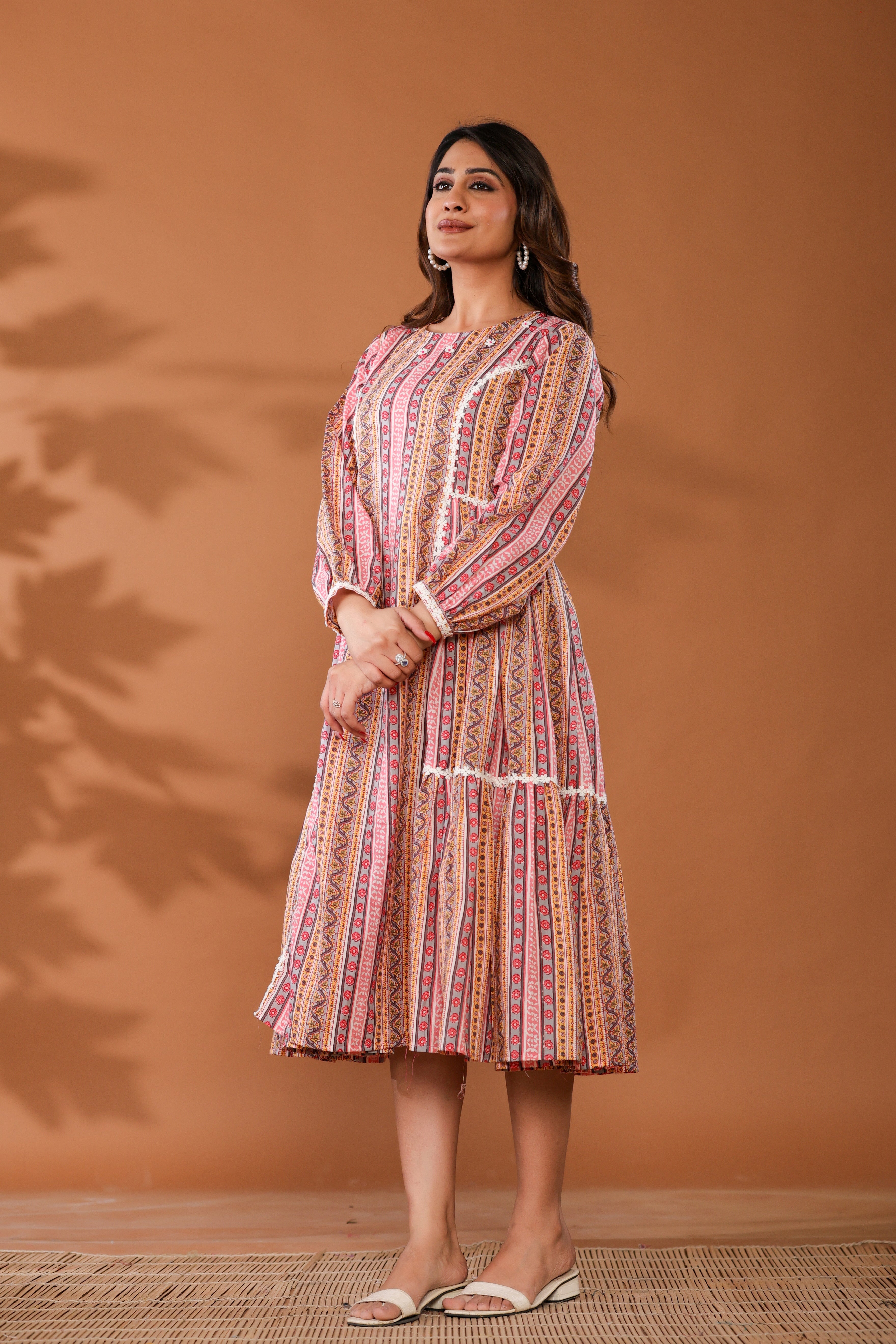 Cradle Pink Cotton Hand Block Printed Midi Dress