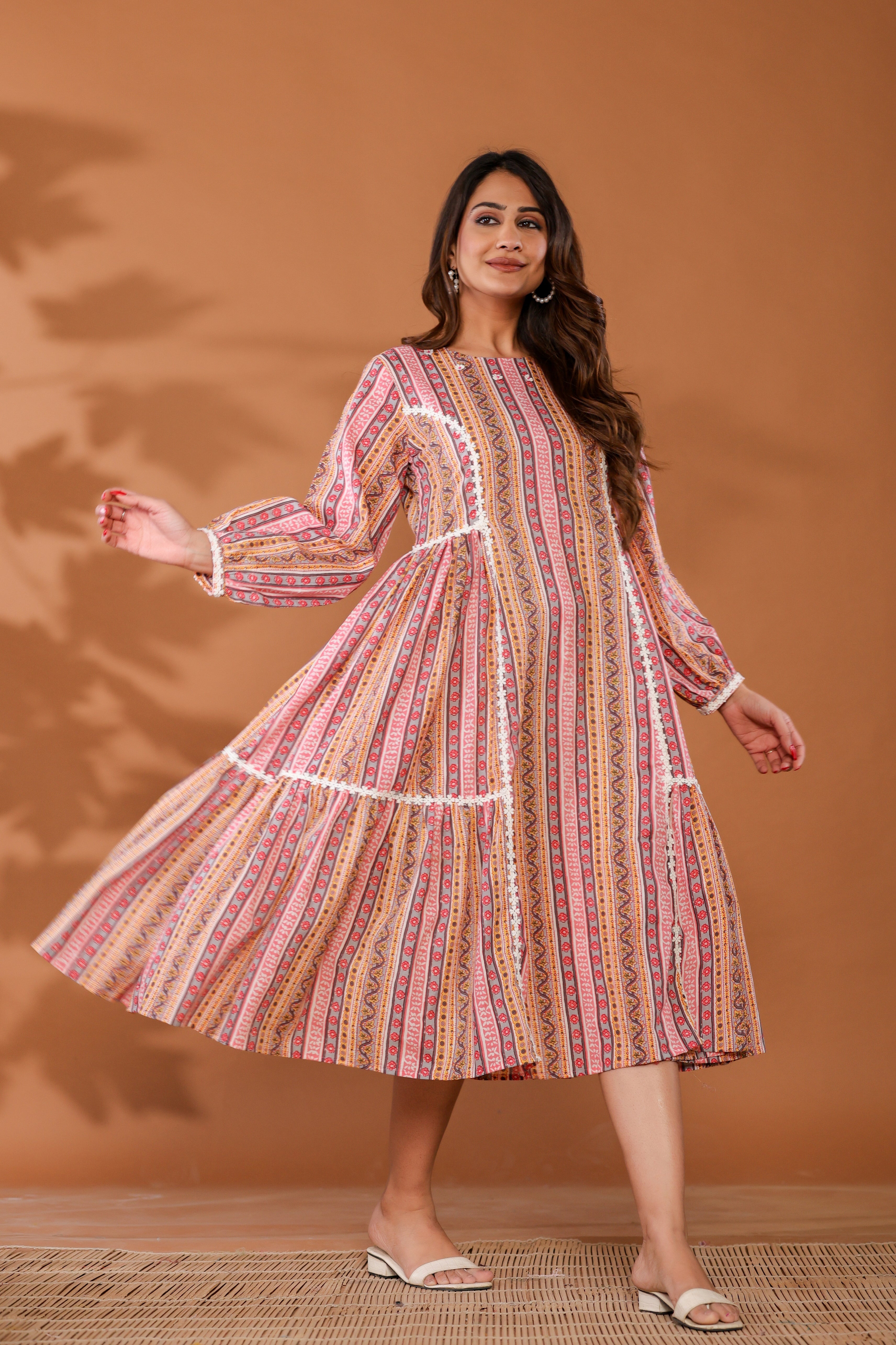 Cradle Pink Cotton Hand Block Printed Midi Dress