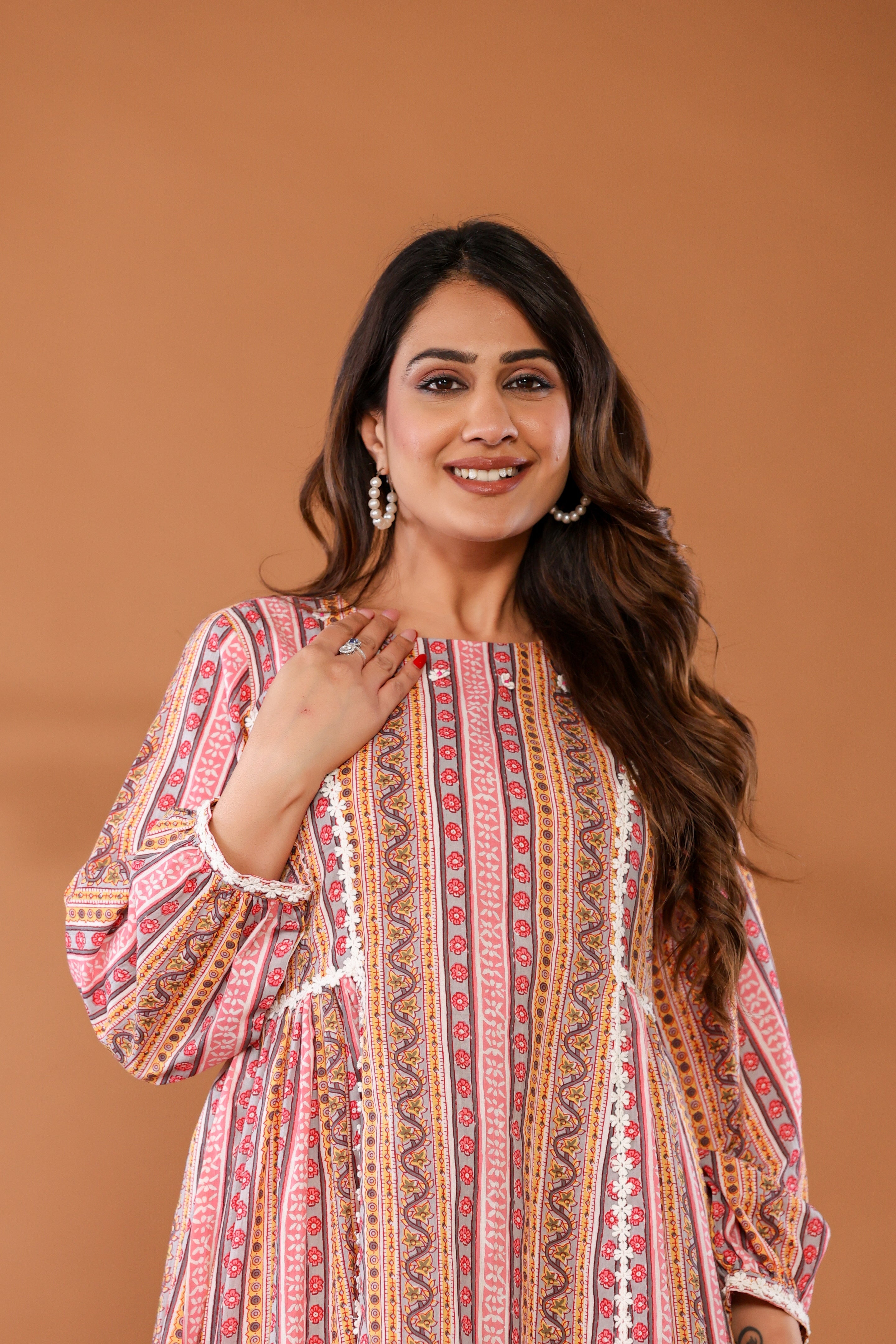 Cradle Pink Cotton Hand Block Printed Midi Dress