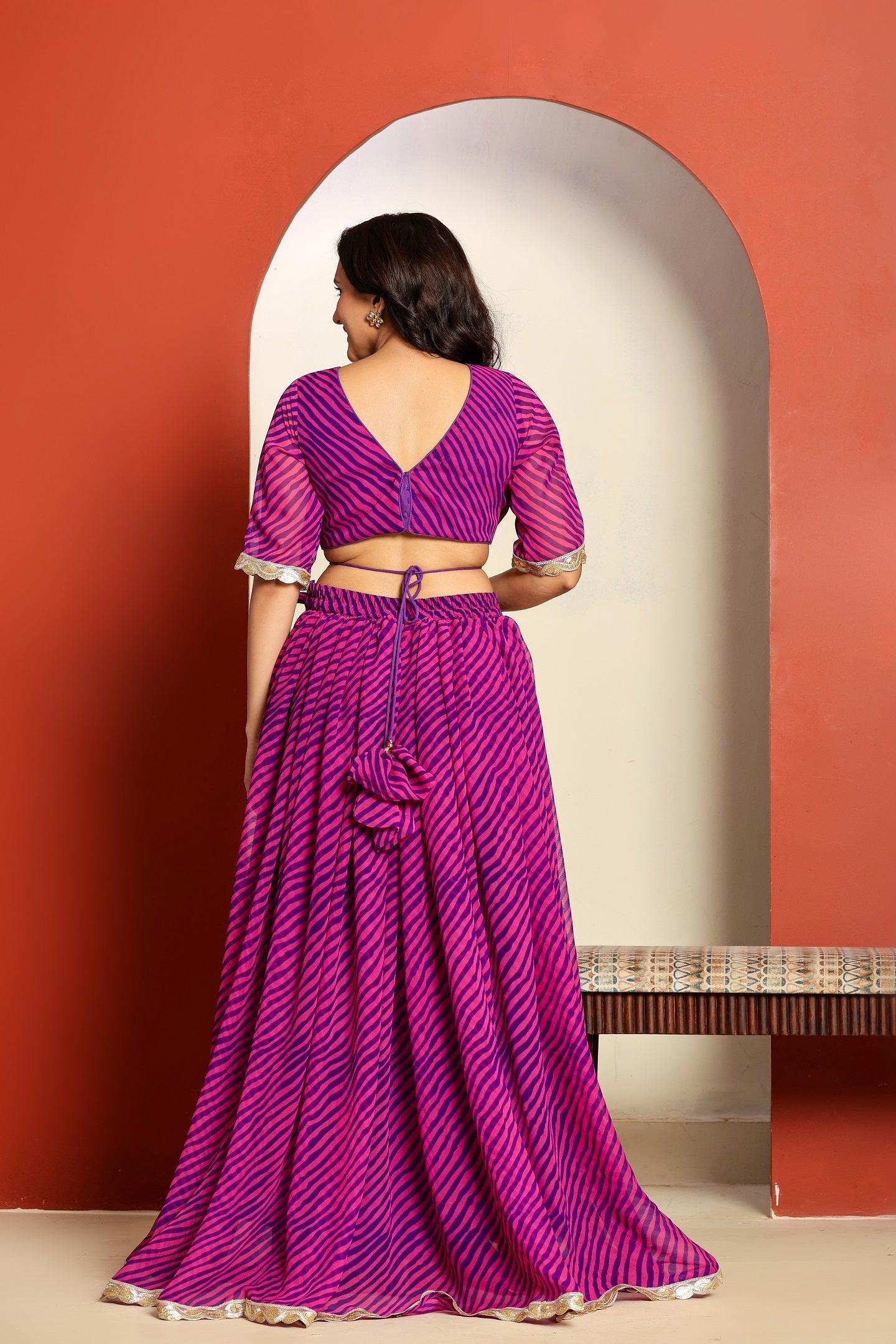 Ragavi Pink Purple Leheriya Lehenga Set