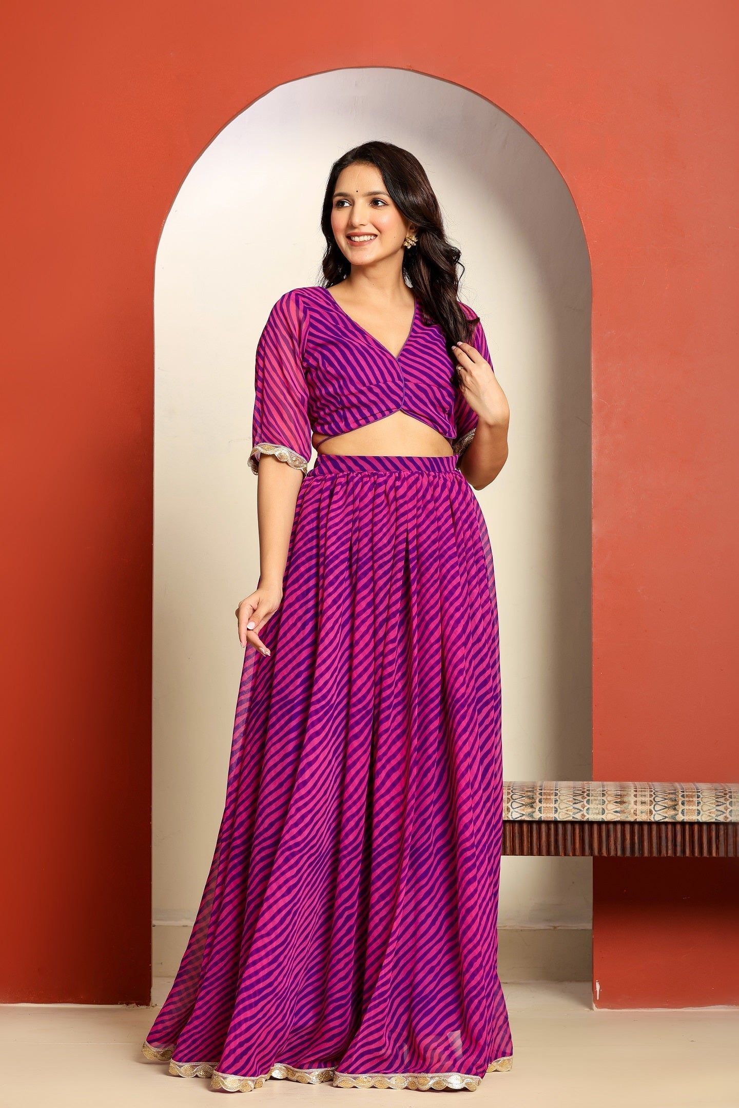 Ragavi Pink Purple Leheriya Lehenga Set