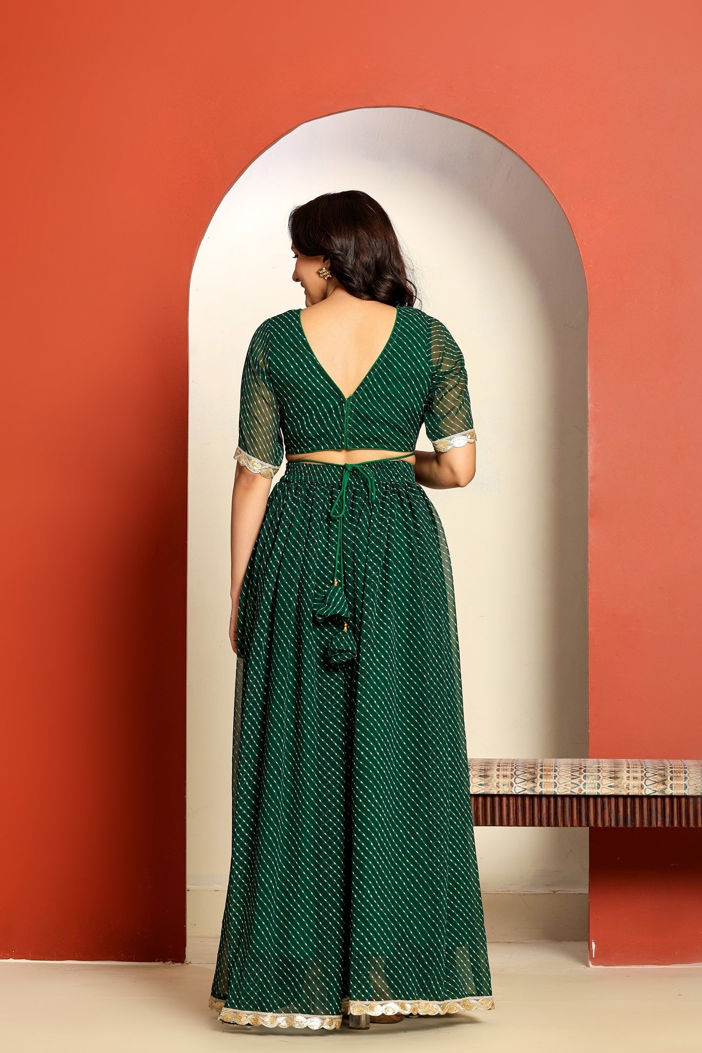 Ragavi Green Leheriya Lehenga Set