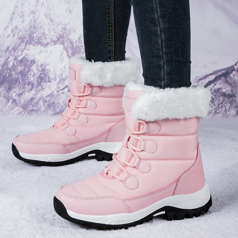 Women's Thermal Winter Hiking Boots - High-Cut Fleece Lined Snow Boots (Pink, White & Black - US 5-10)