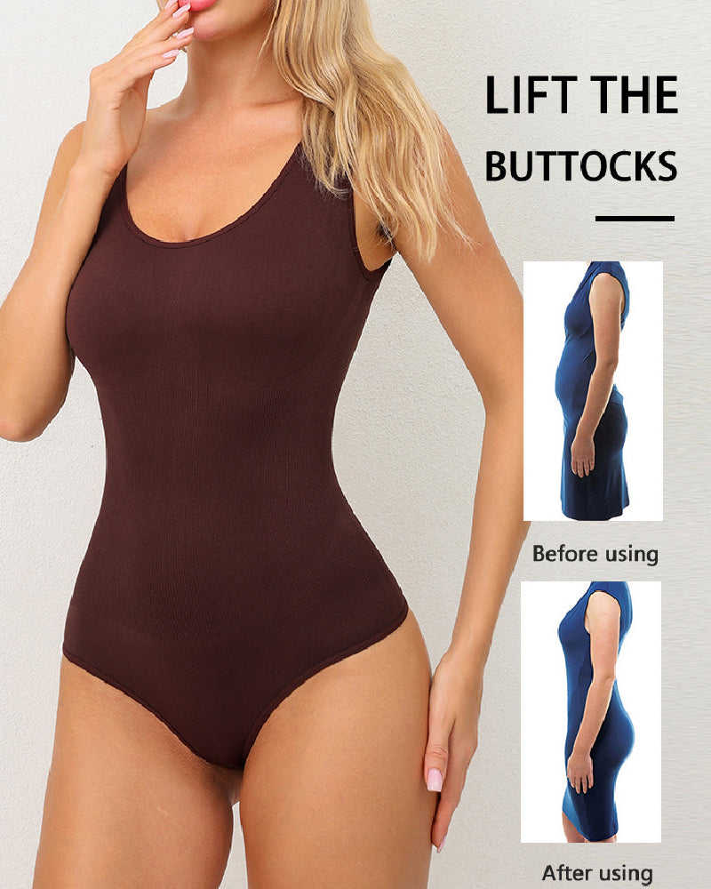 Tummy Control Scoop Neck Sculpting Thong Tank Top Shapewear Bodysuits - By Qivii