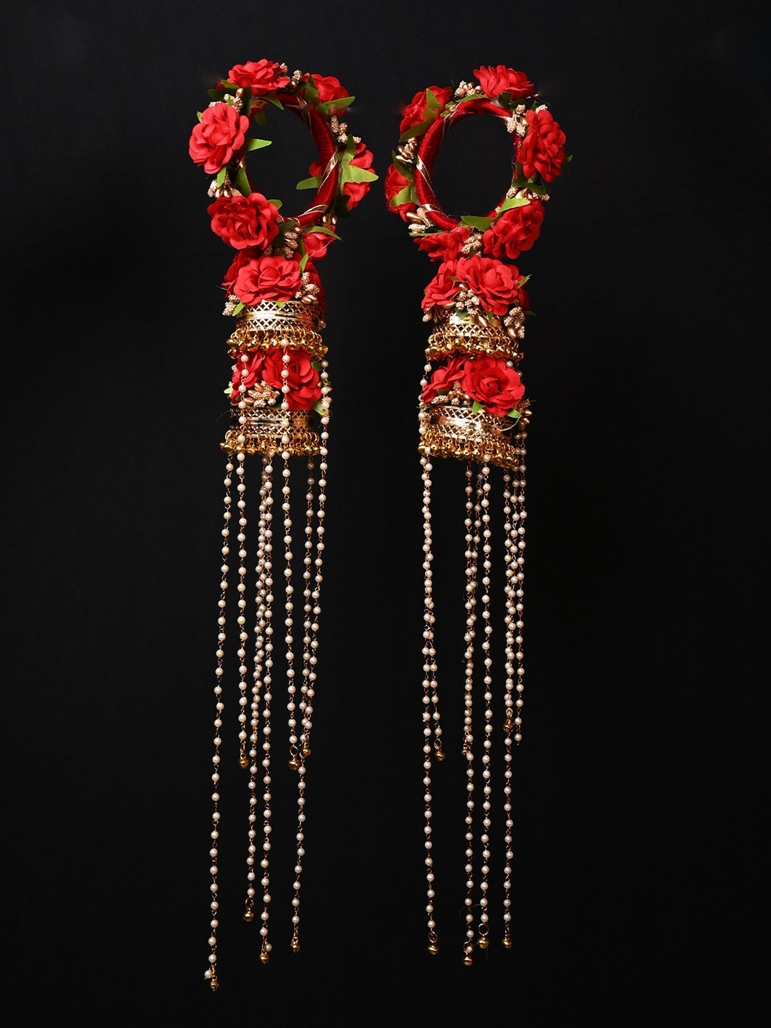 Subhashini Red Floral With Pearl Hanging Kalire - qivii