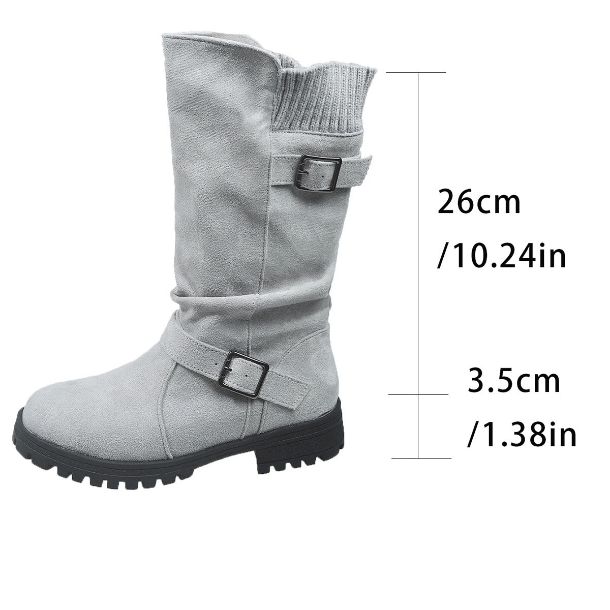 Women’s RanchWrap Buckle Mid-Calf Suede Boots – Knit Cuff Western-Style Slouchy Shoes (US 5–10.5)