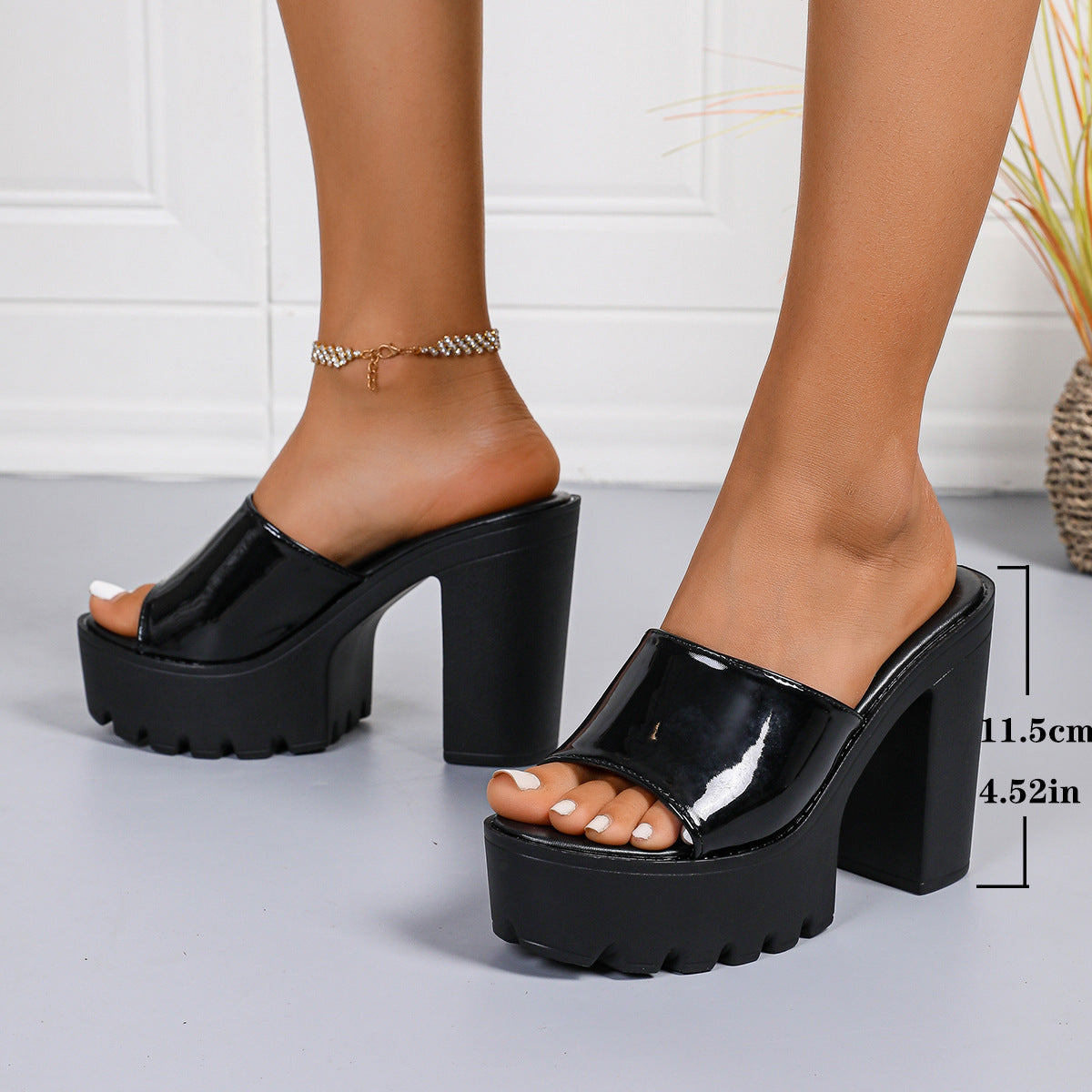 Women’s Elvara Platform Block Heel Slide Sandals – High Platform Chic Dress Heels (US 5–10.5)