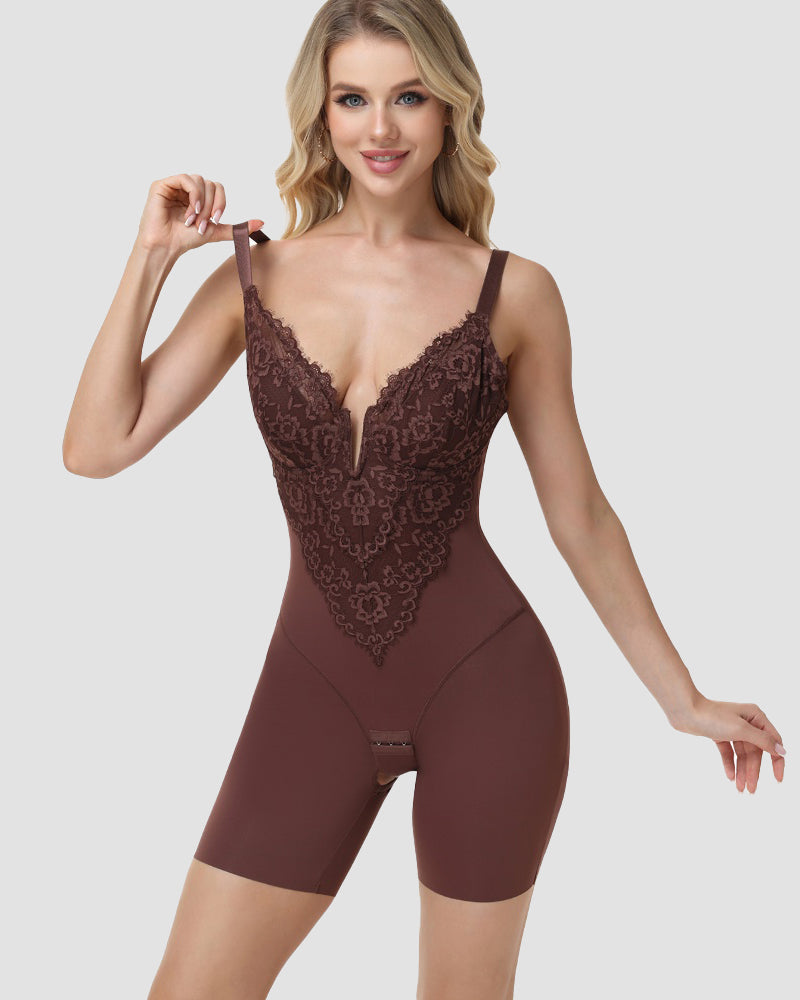 Shapshe® Lace Plunge Backless Bodysuit Shapewear
