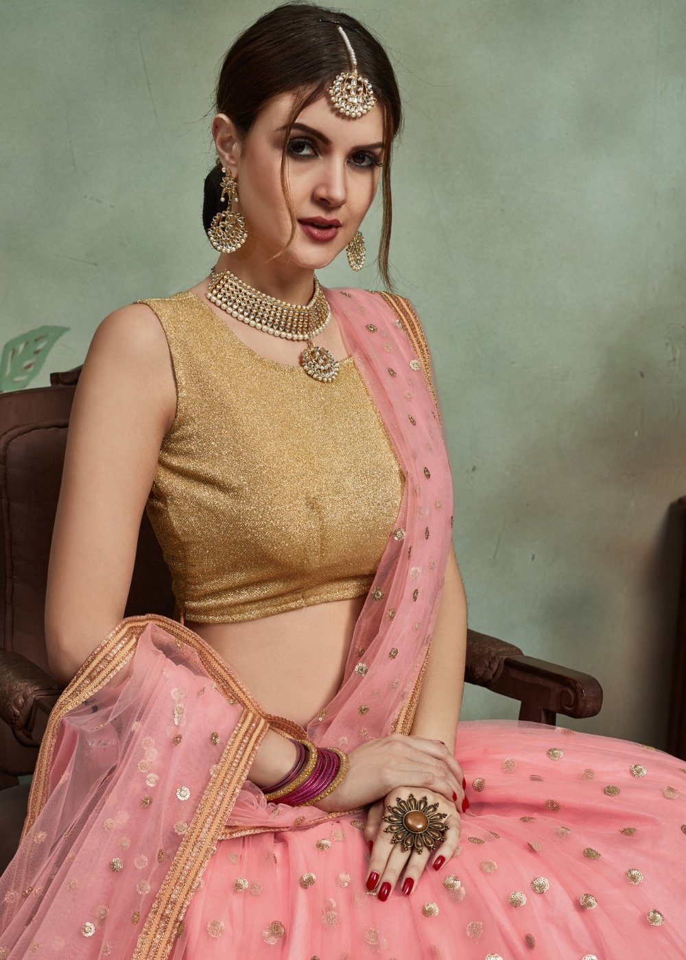 Rouge Pink Designer Soft Net Lehenga Choli with Sequins work | Ready To Wear - qivii