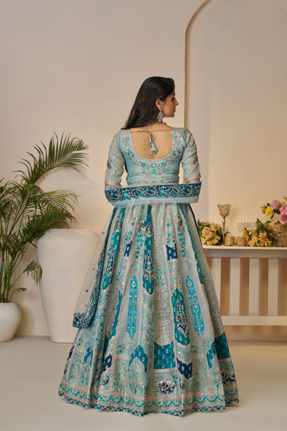 Rajsi Haathi Collection: Sky Blue Bridal Lehenga with Embroidery - qivii
