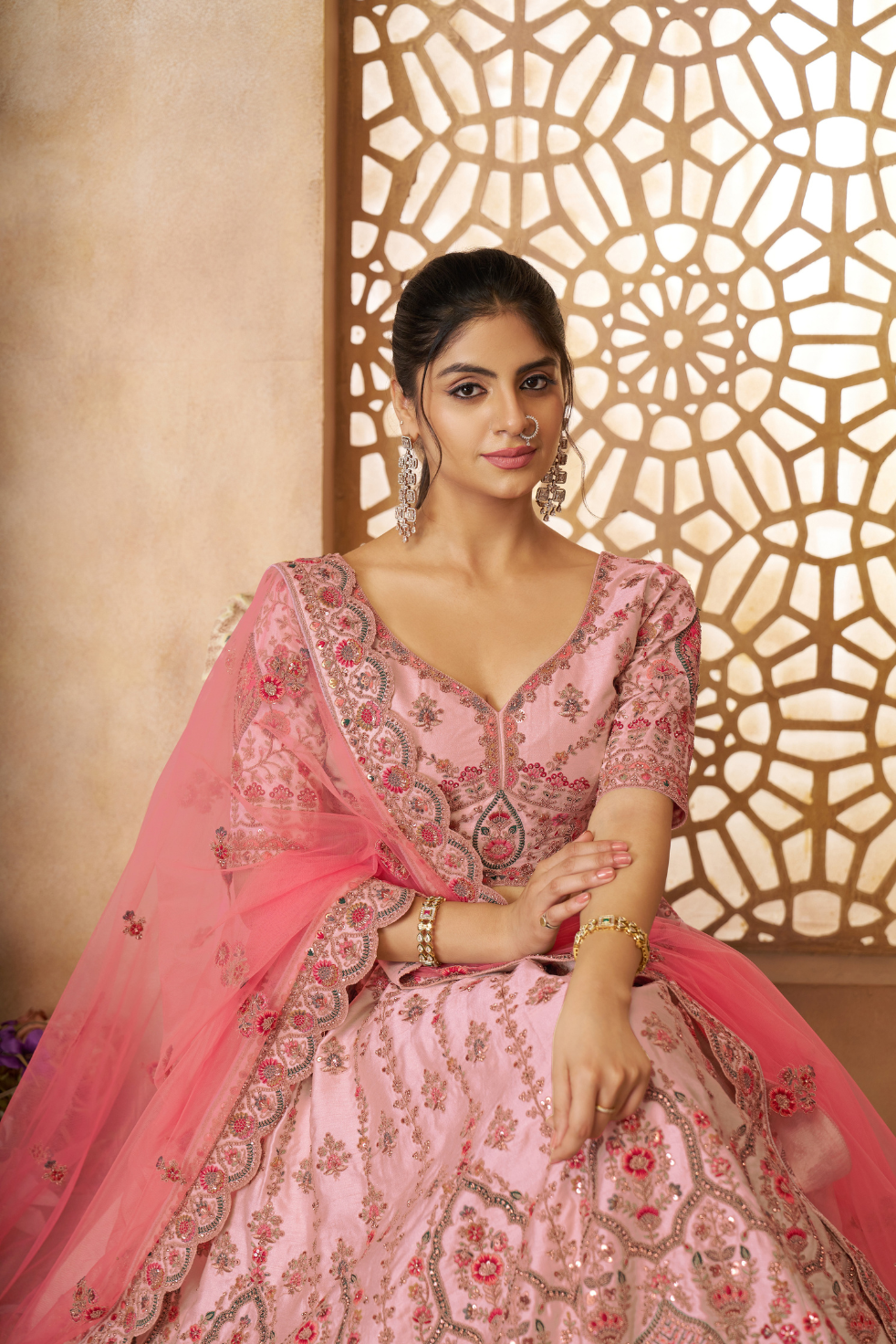 Adorable Pink Silk Embroidered Wedding Wear Lehenga Choli - qivii