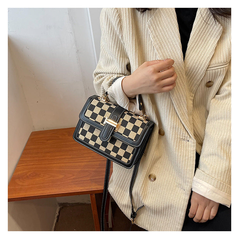 Women’s Stylish Houndstooth Checkered Crossbody Bag - Compact Square Shoulder Bag for Everyday Use