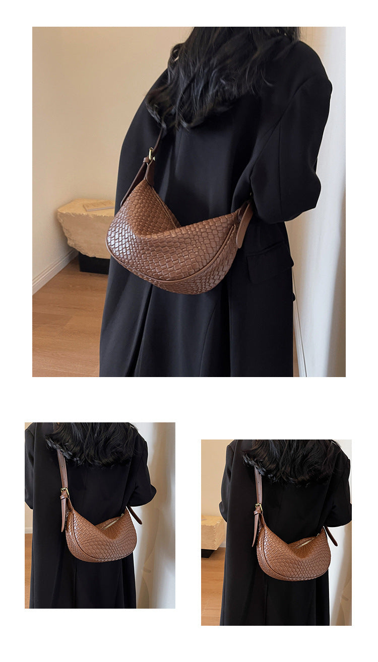Women's Riviera Bias-Weave Crescent - Convertible Shoulder to Crossbody in French-Inspired Grain