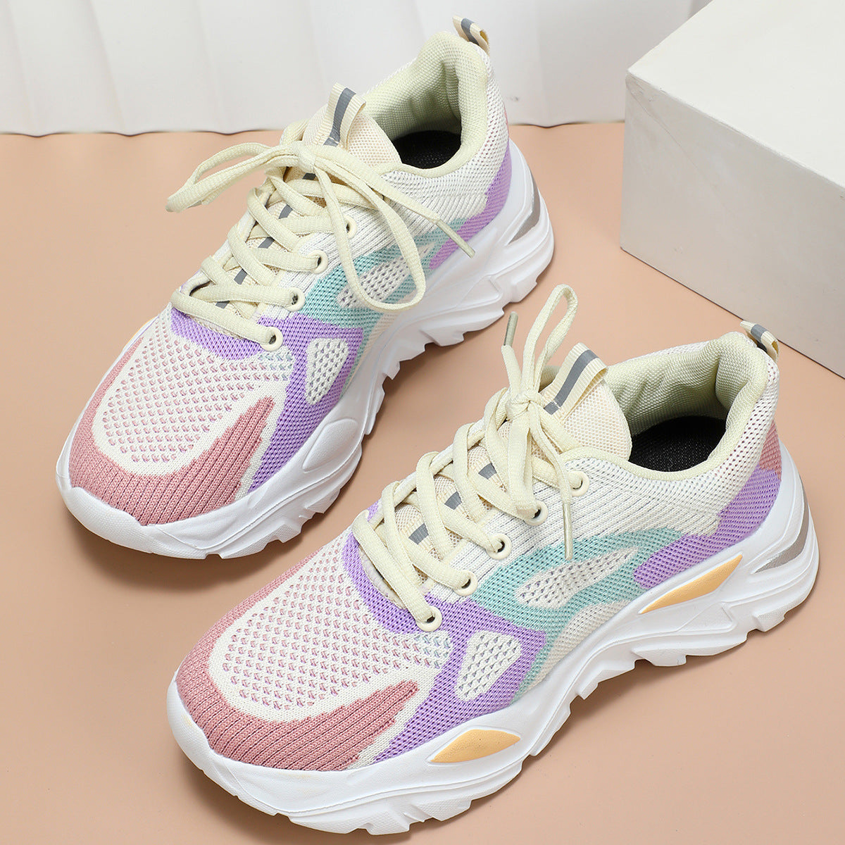 Women's Calyra Color-Block Knit Sneakers - Chunky Platform Walking Shoes with Pull Tab (US 4-11.5)