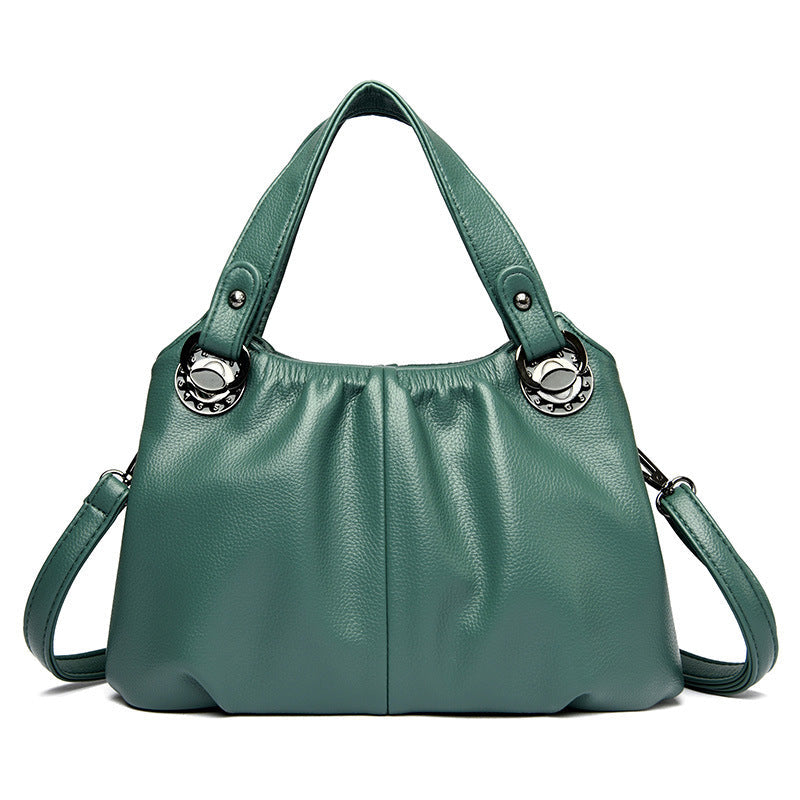Women's Genuine Leather Crinkled Tote Bag – Minimalist 3-in-1 Purse (Handheld/Shoulder/Crossbody) for Work to Weekend