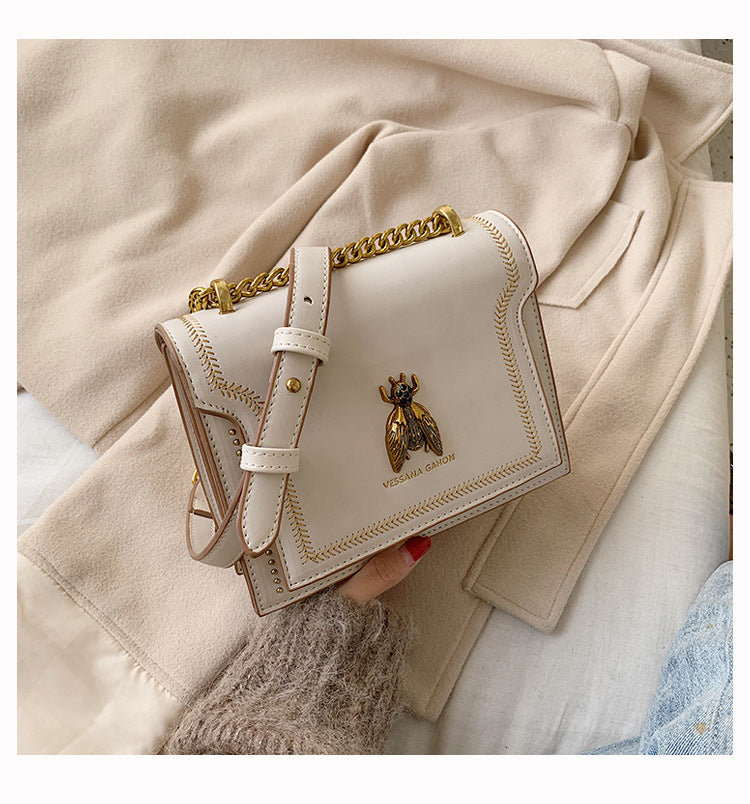 Women's Artisan-Crafted Distressed Crossbody Bag Small Box Purse with Stitched Rivets & Antique Gold Chain | Y2K Grunge Revival