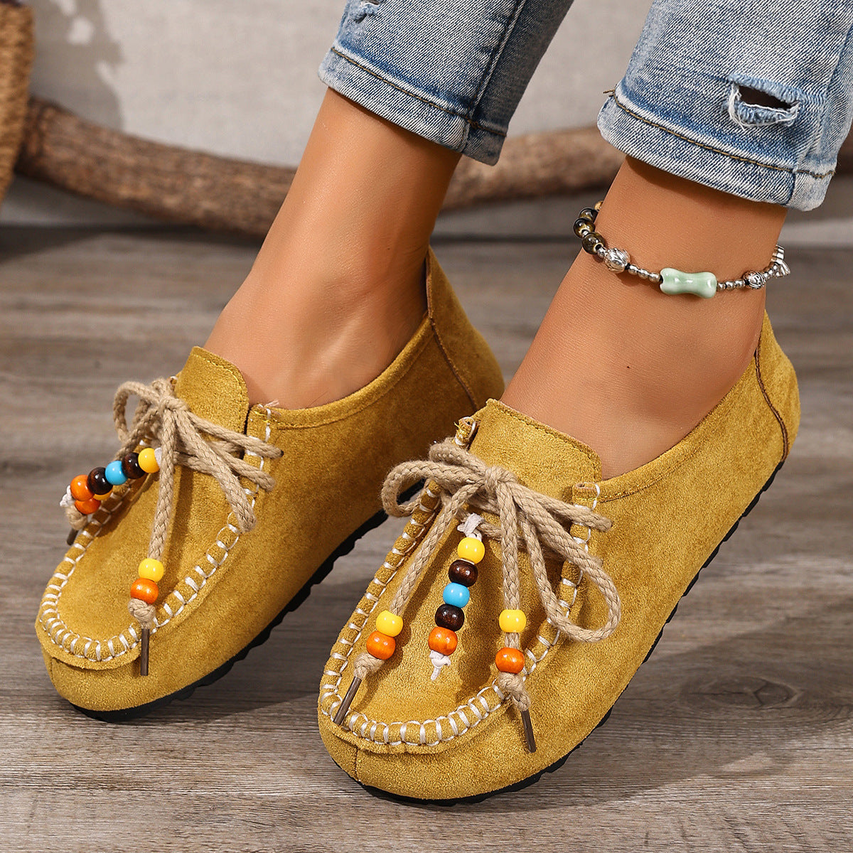 Women's Lenora Beaded Suede Loafers - Vintage Casual Comfort Shoes (US 5-10.5)