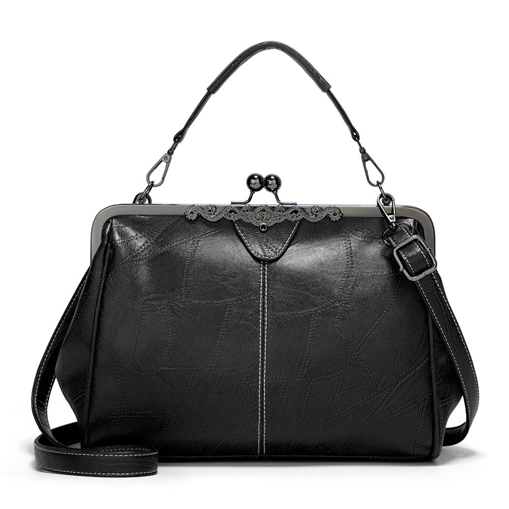 Women's British Vintage Oversized Bag – Multi-Way Shoulder/Tote Bag with Clip Closure