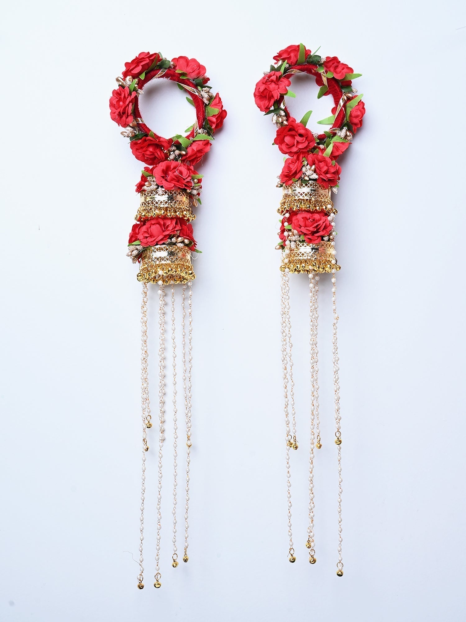Subhashini Red Floral With Pearl Hanging Kalire - qivii