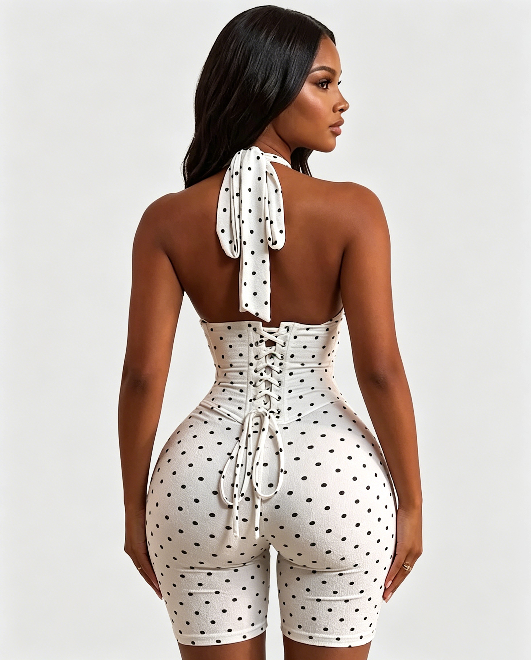 Hourglass Figure Corset Romper in Polka Dot Two Piece Set