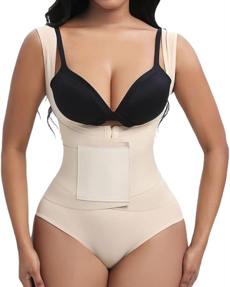Women Low Back Tummy Control Thong Bodysuit Shapewear with Reinforced belt - By Qivii