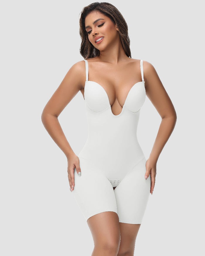 Shapshe® Women's U Plunge Strapless Tummy Control Bodysuit Low Back Built In Bra Shapewear - By Qivii