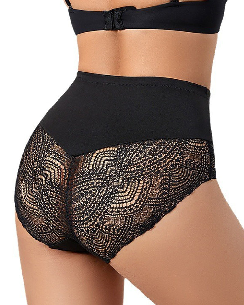 Women's Sexy Semi Sheer Mid-Waist Lace Stitching Breathable Briefs - By Qivii