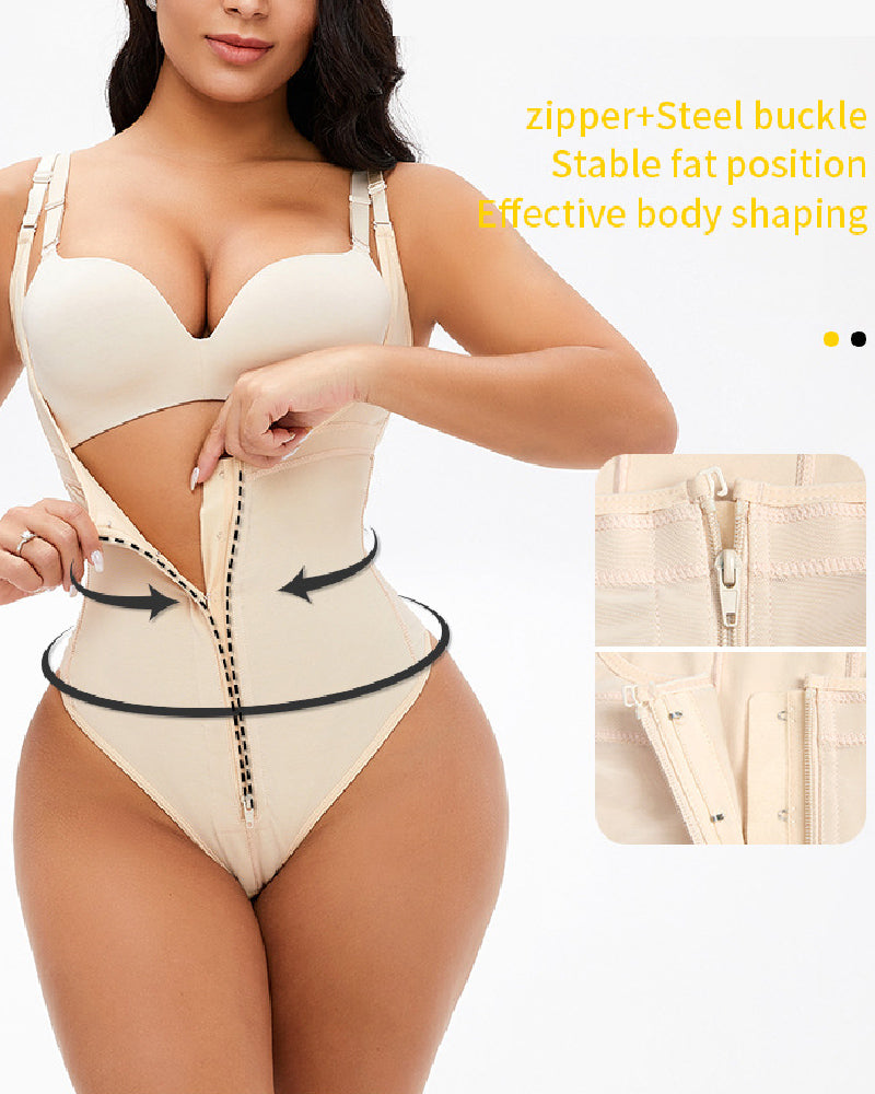 Women's Sexy Tummy Control Open Bust Body Shaper Zipper Plus Size Thong Shapewear - By Qivii