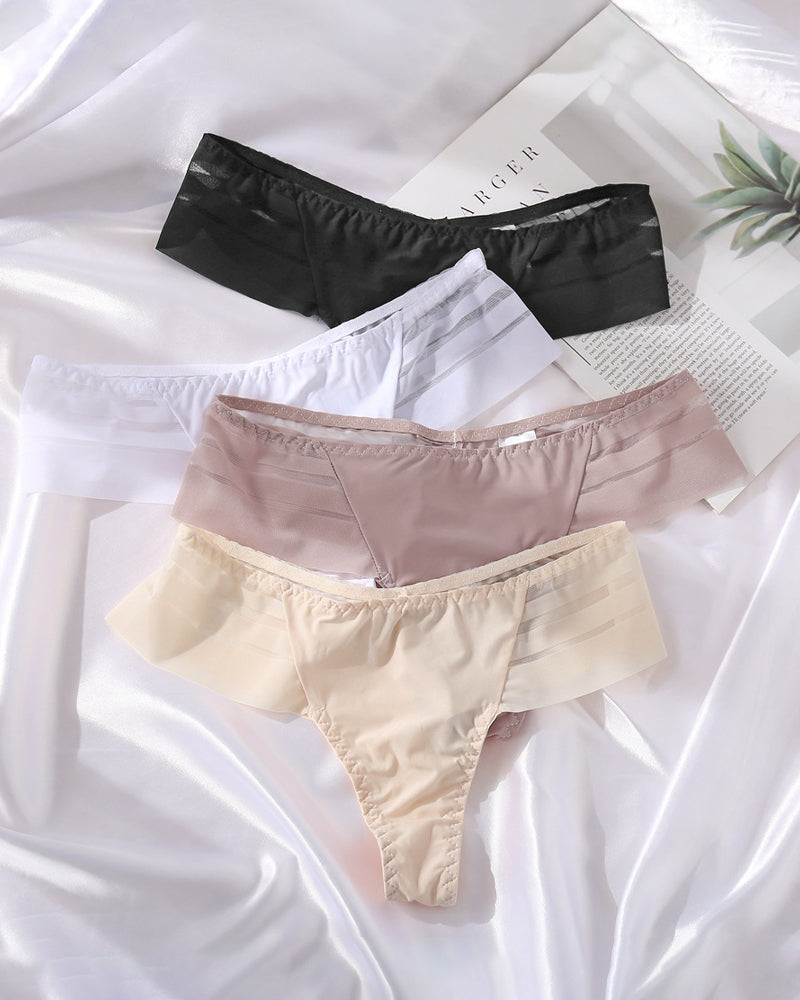 Women's Sexy Striped Ice Silk Panties Seamless Low Waist Breathable Thong - By Qivii
