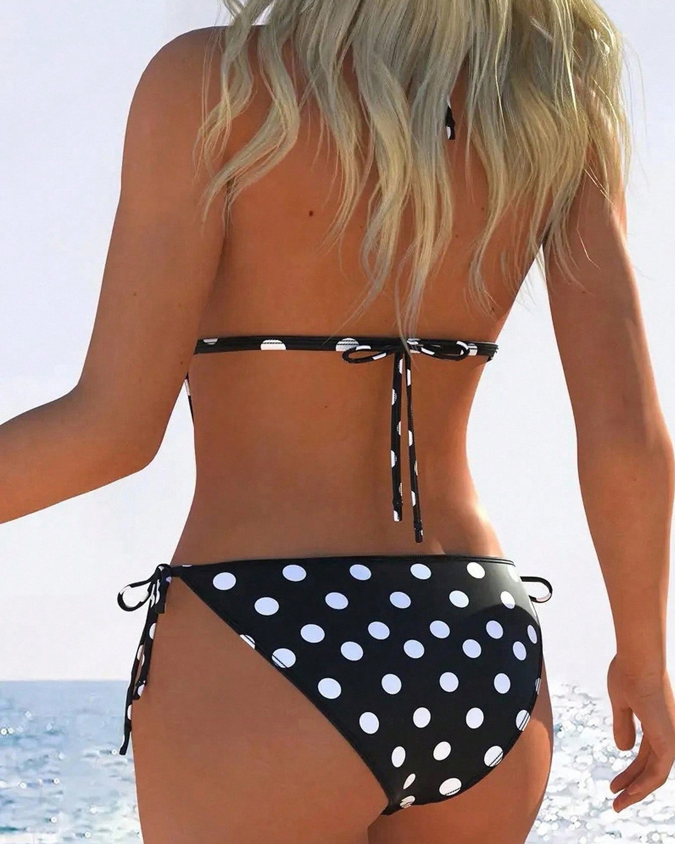 Polka Dot Halter Side Cutout Side One Piece Swimsuit - By Qivii