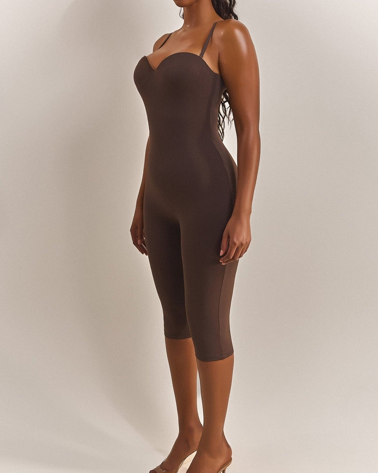 Halter Strap Sweetheart Neck Capri Sculpting Jumpsuit - By Qivii