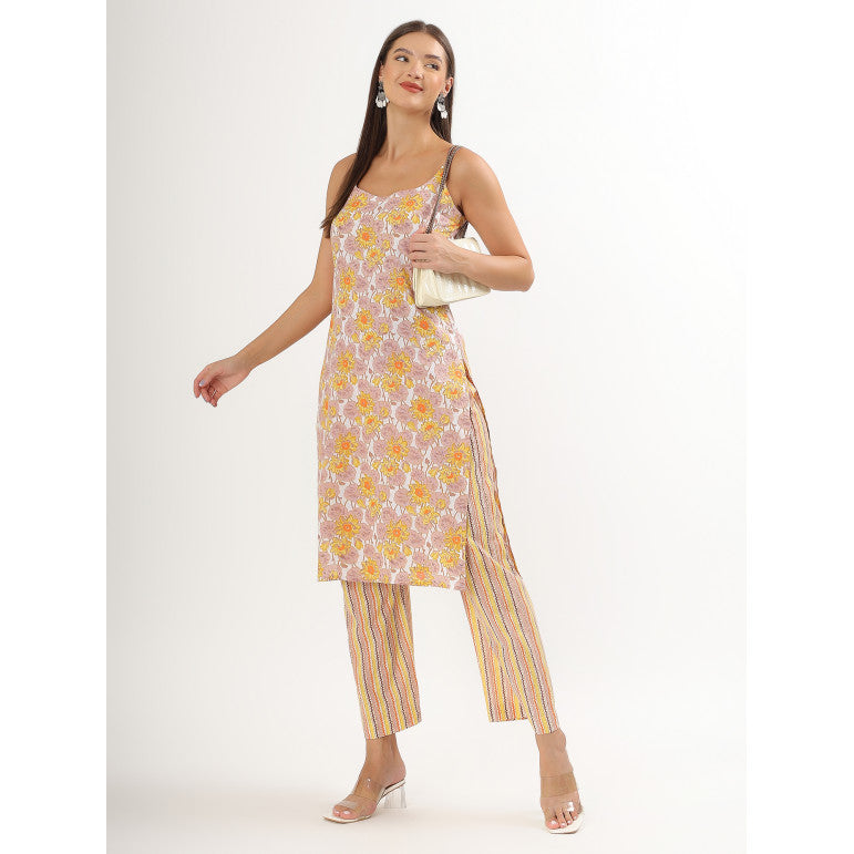 Floral Glint Spaghetti Kurta Set - qivii