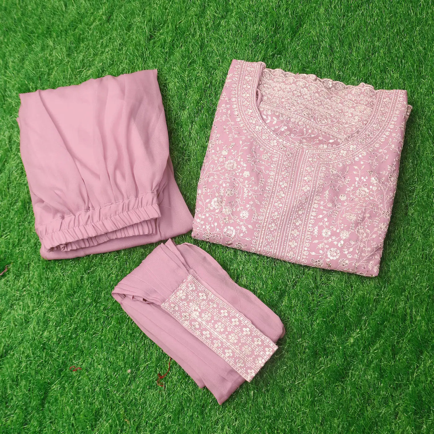 Blush Pink Star Georgette Embroidery Palazzo Suit - qivii