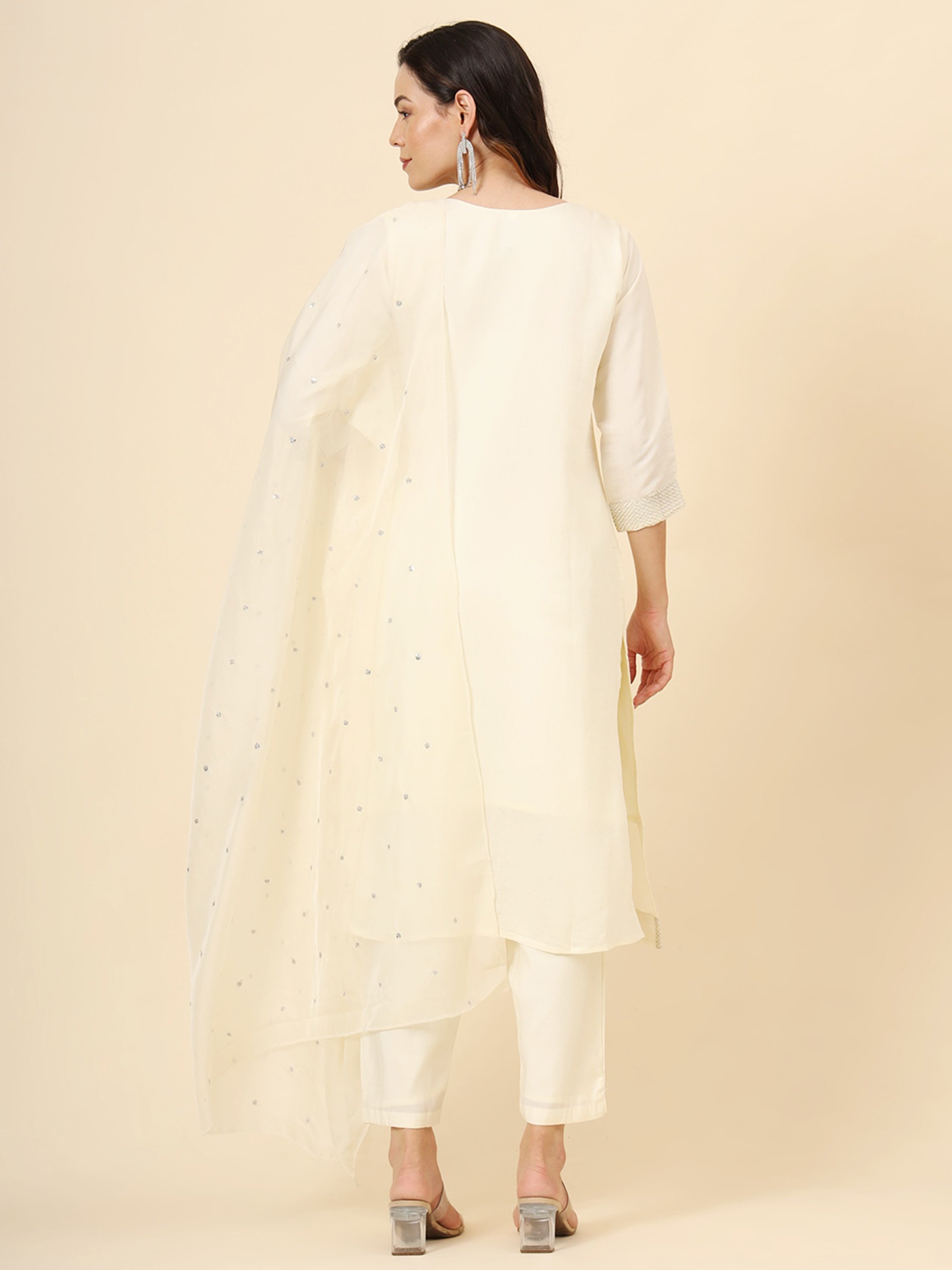 Timeless and refined cream pant suit fully stitched and available in sizes M to XL