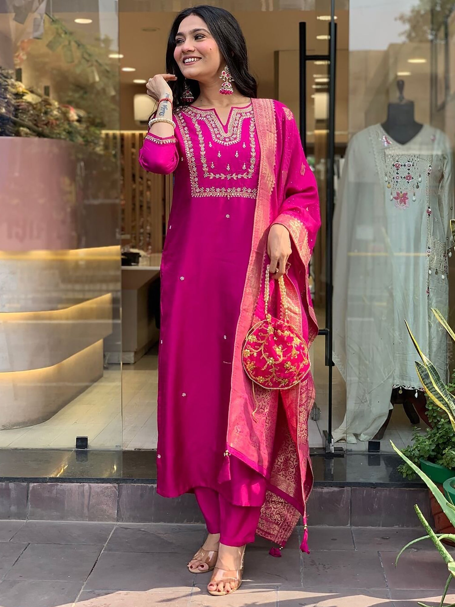 Luxurious jacquard silk dupatta with sequin work and heavy zari weaving