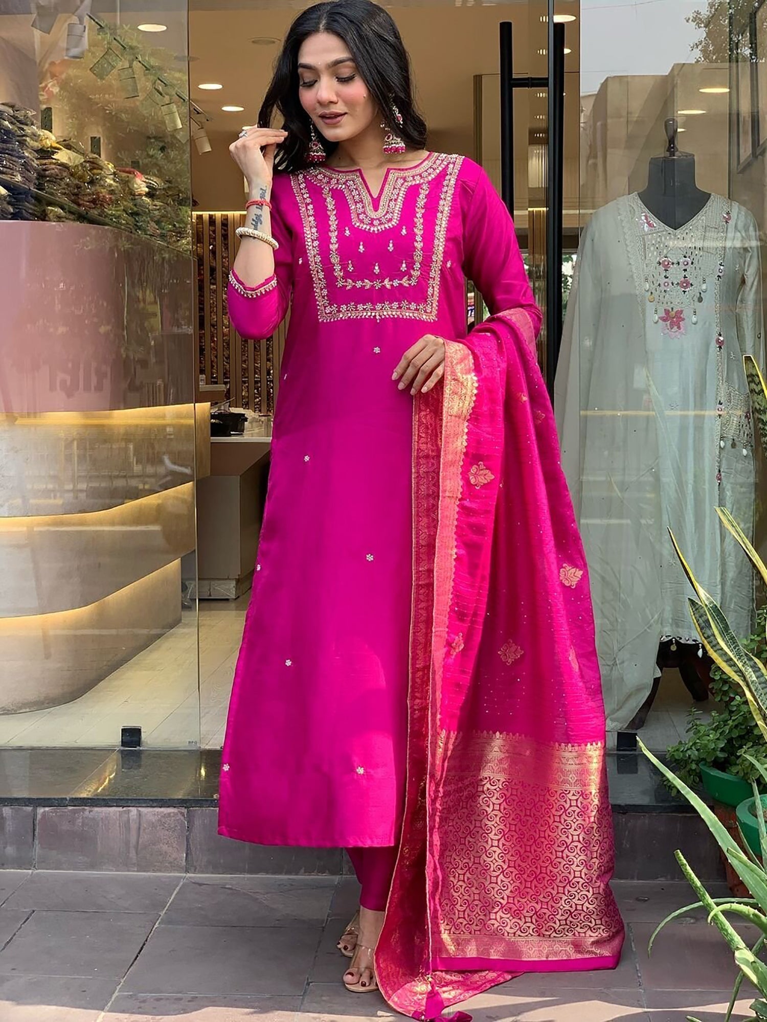Fully stitched rani pink pantsuit available in sizes S to XXL