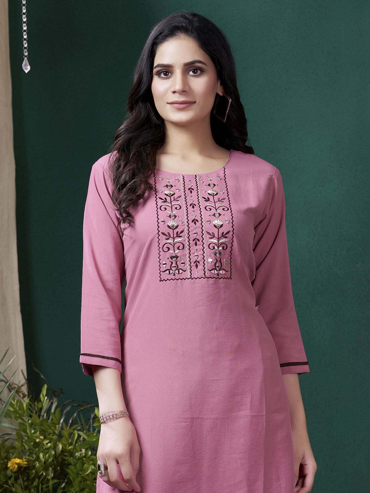 Stunning mauve cotton suit with exquisite embroidered work