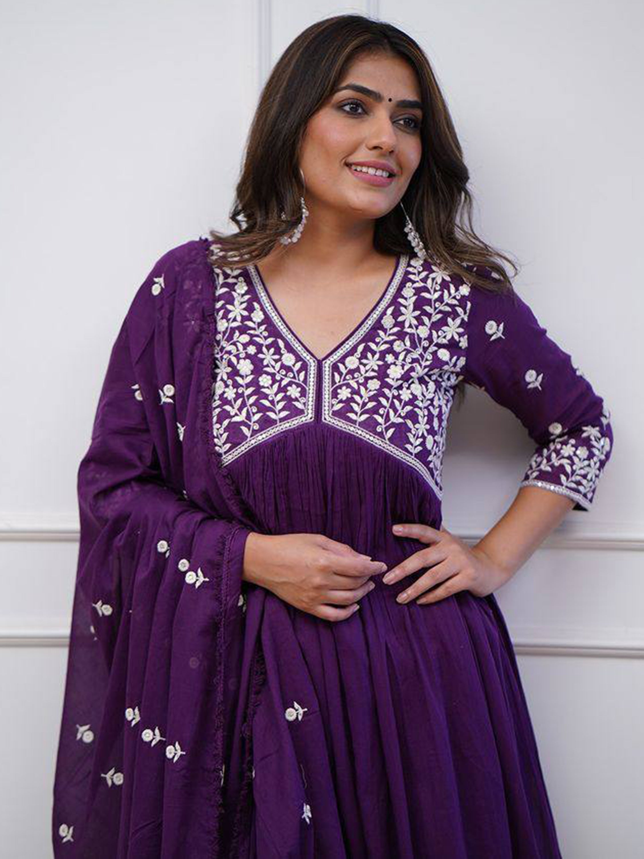 Fabulous Purple Embroidered Silk Festival Wear Pant Suit With Dupatta for women's ethnic fashion