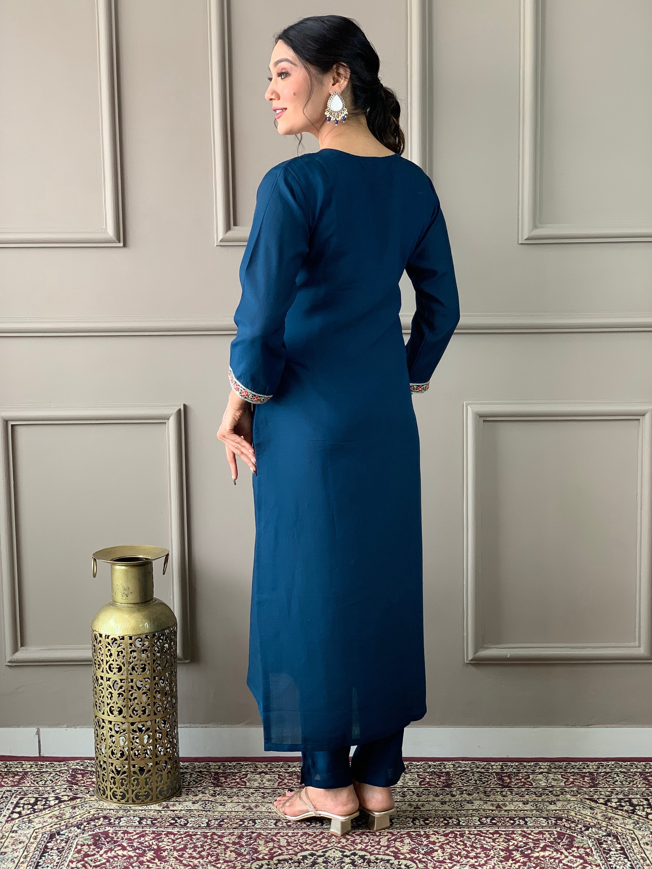 Adorable Blue Embroidered Chanderi Silk Pant Suit With Dupatta - Elegant Indian Ethnic Outfit for Women