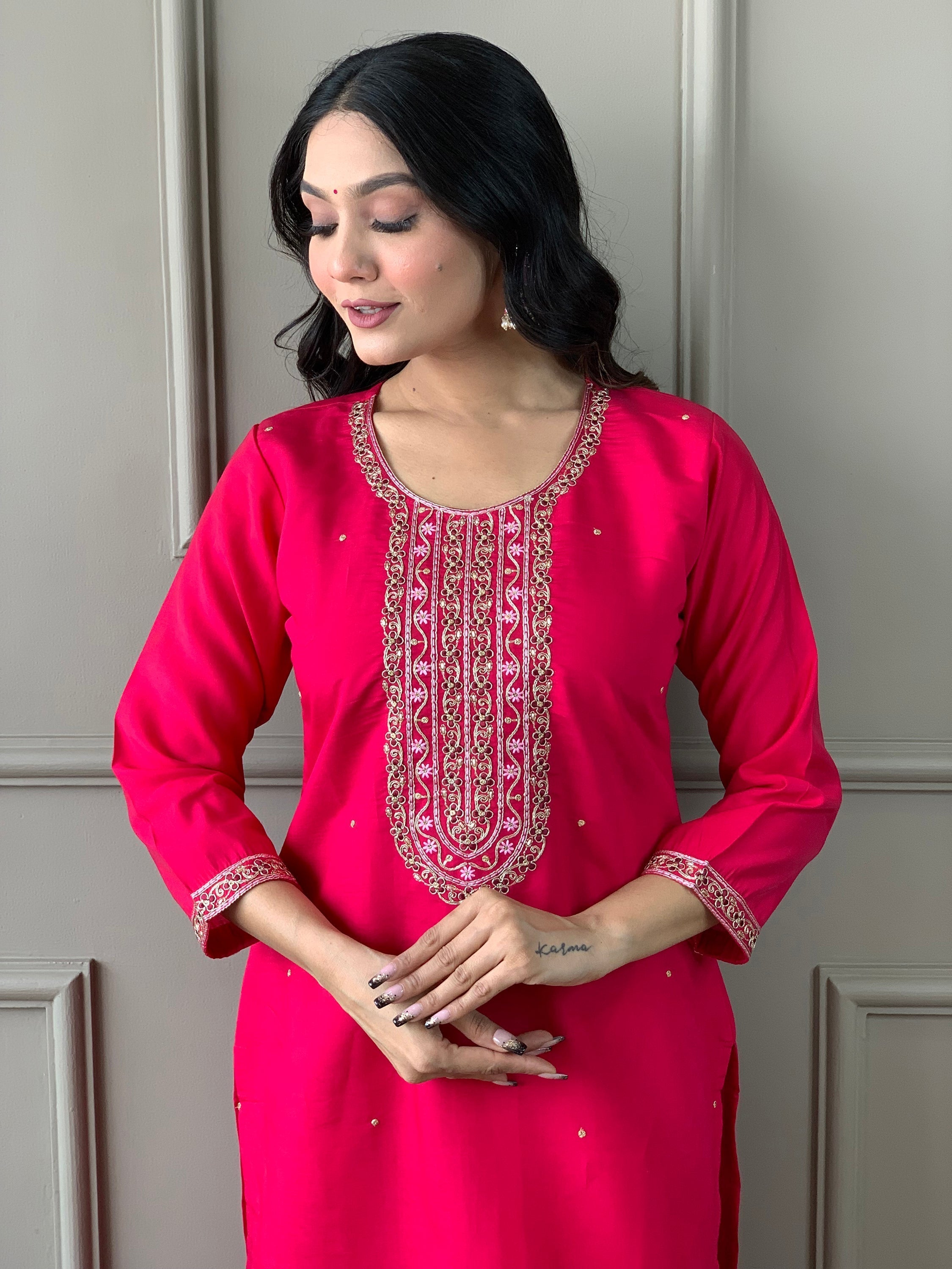 Chinon dupatta with sequin and embroidered detailing and delicate lace border