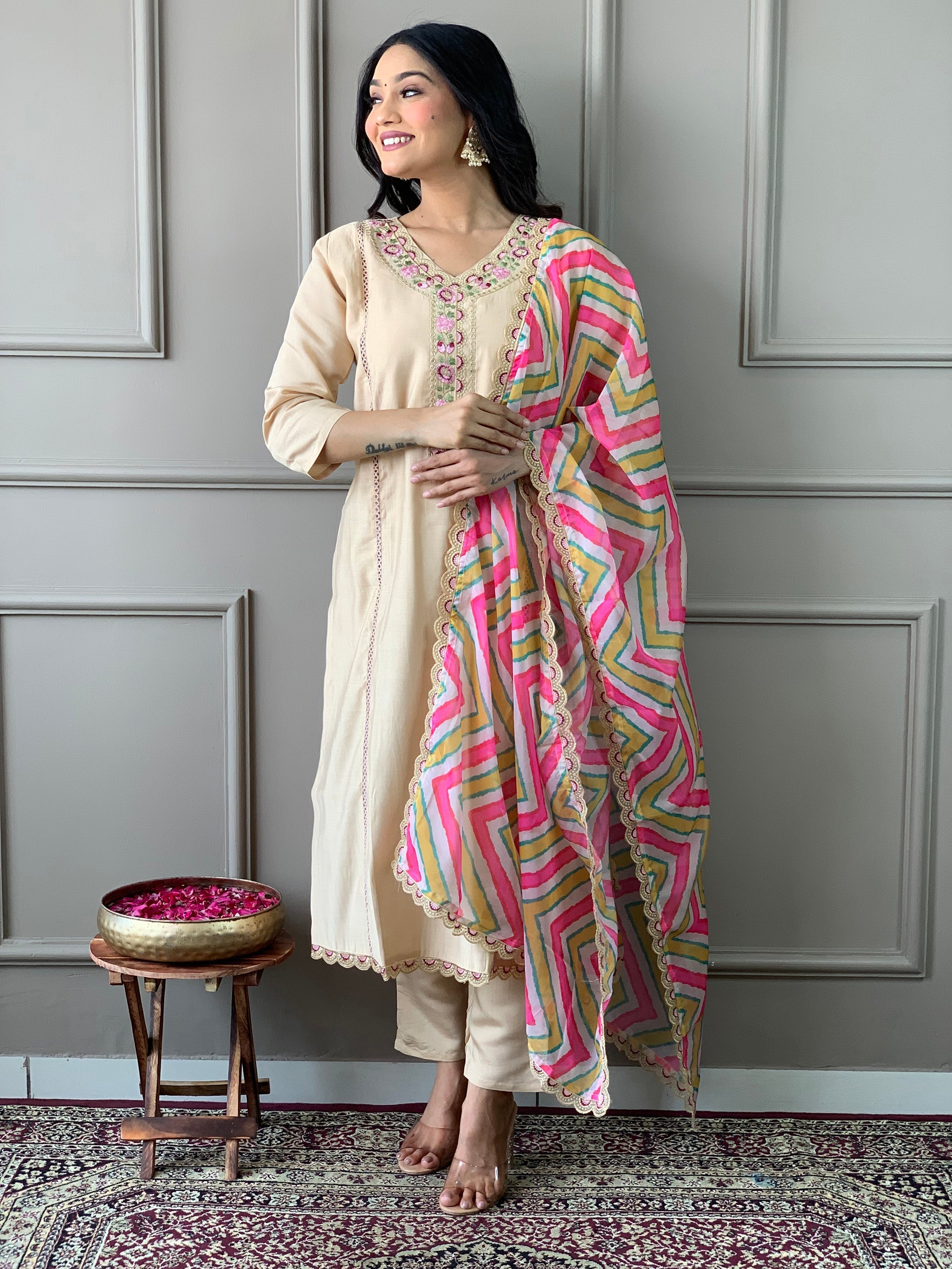 Fully stitched chanderi silk suit available in sizes S to XXL