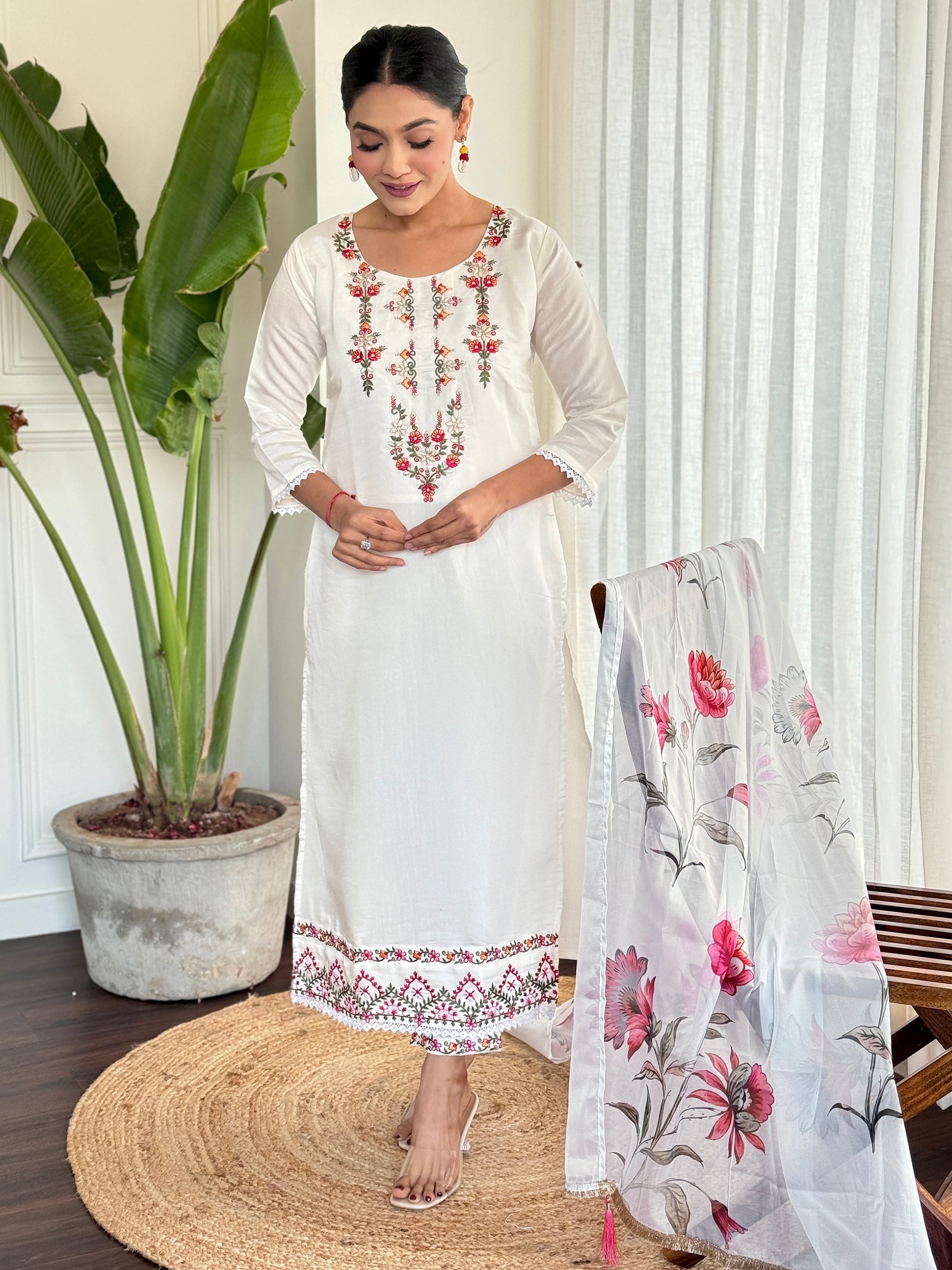 Comfortable and flattering chanderi silk pant suit in sizes S-XXL
