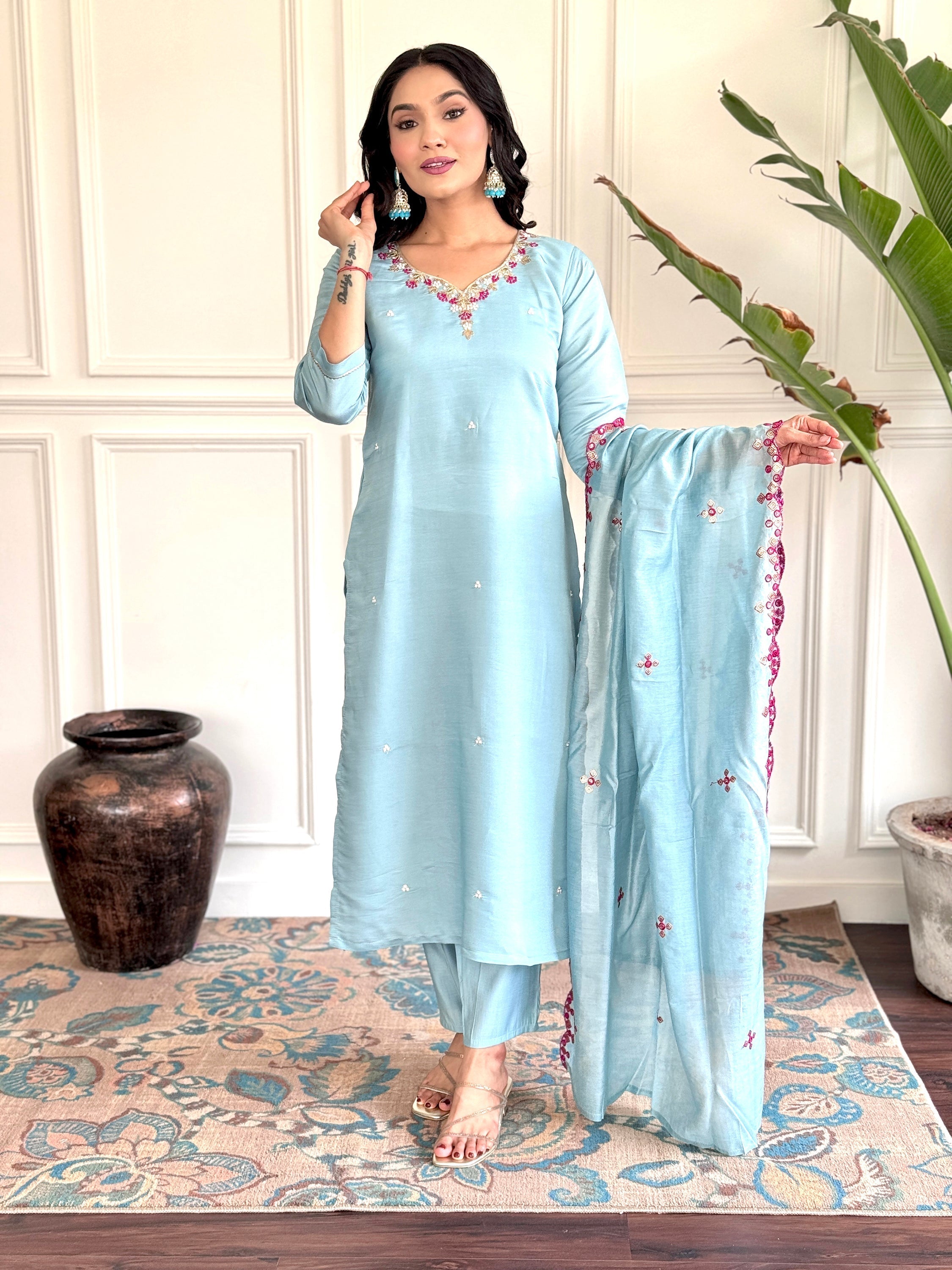 Fully stitched matching chanderi silk pant in sizes S to XXL