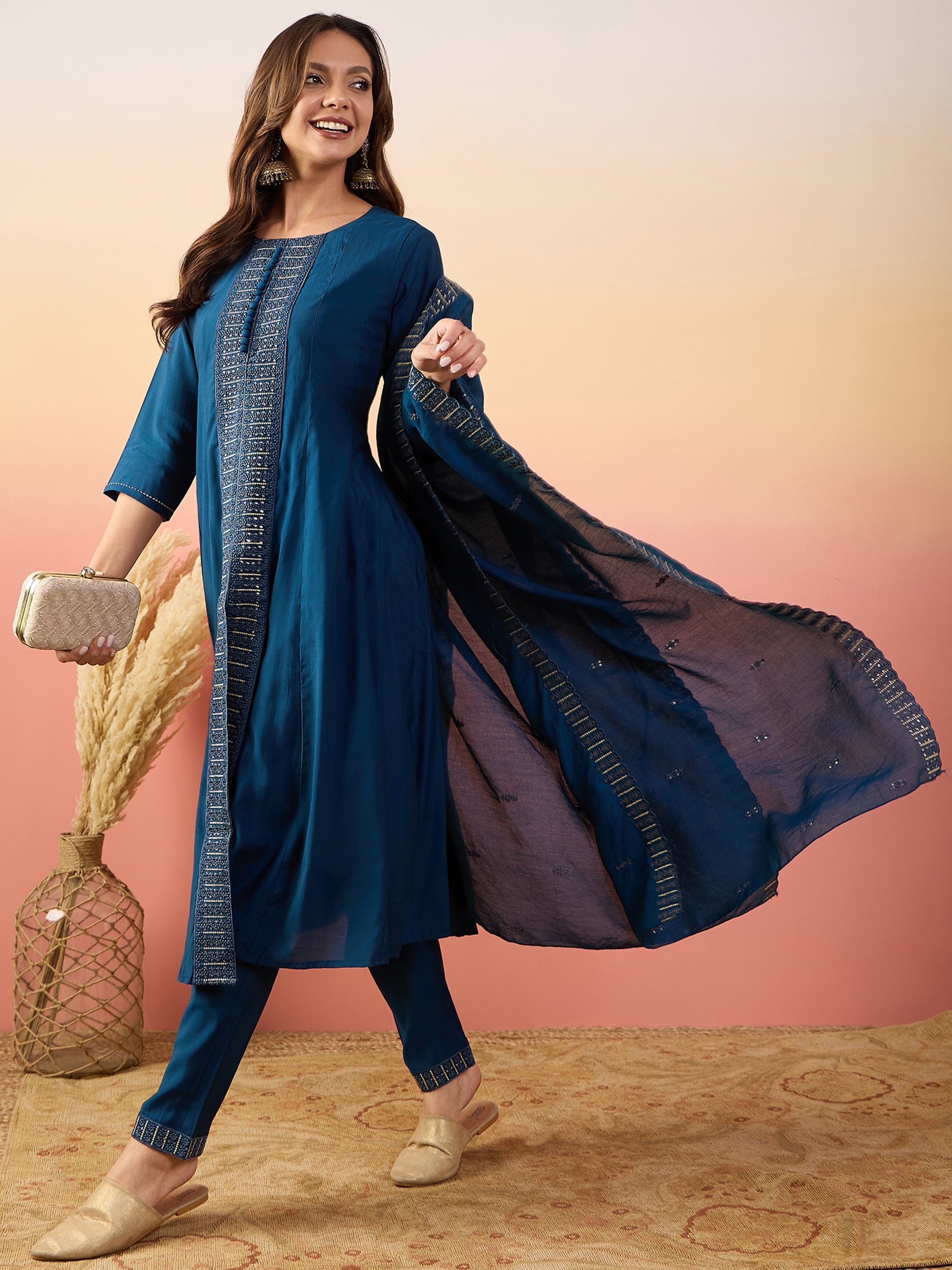 Alluring festival wear pant suit with dupatta in rich blue hue