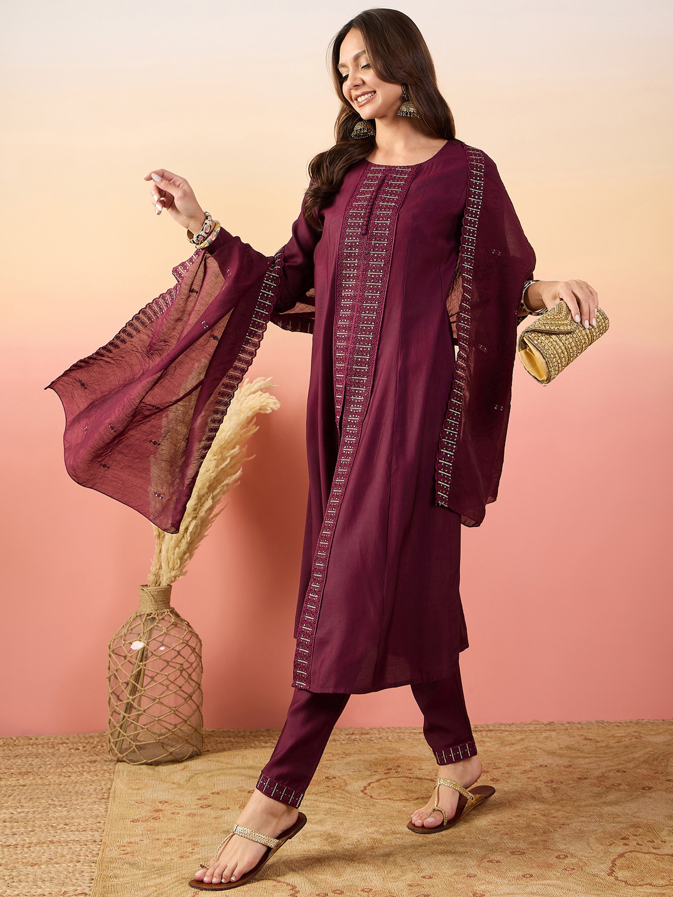 Fully stitched maroon silk suit in sizes S to XXL for comfort and elegance